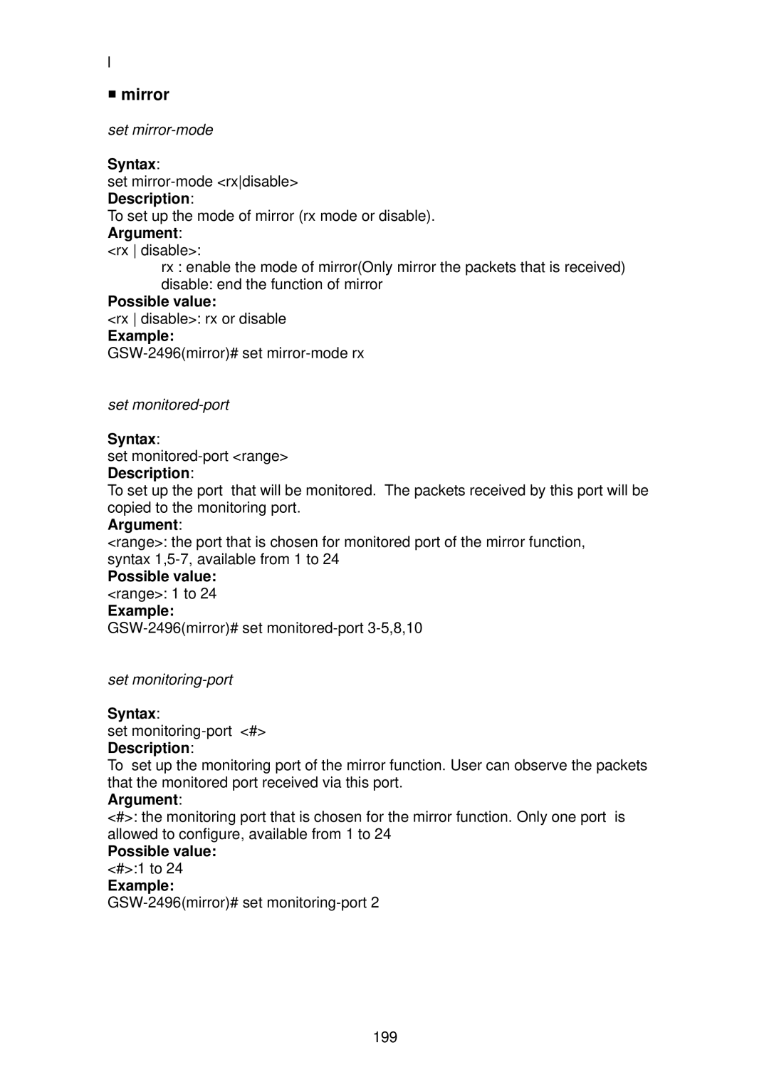 LevelOne GSW-2496 user manual Mirror 