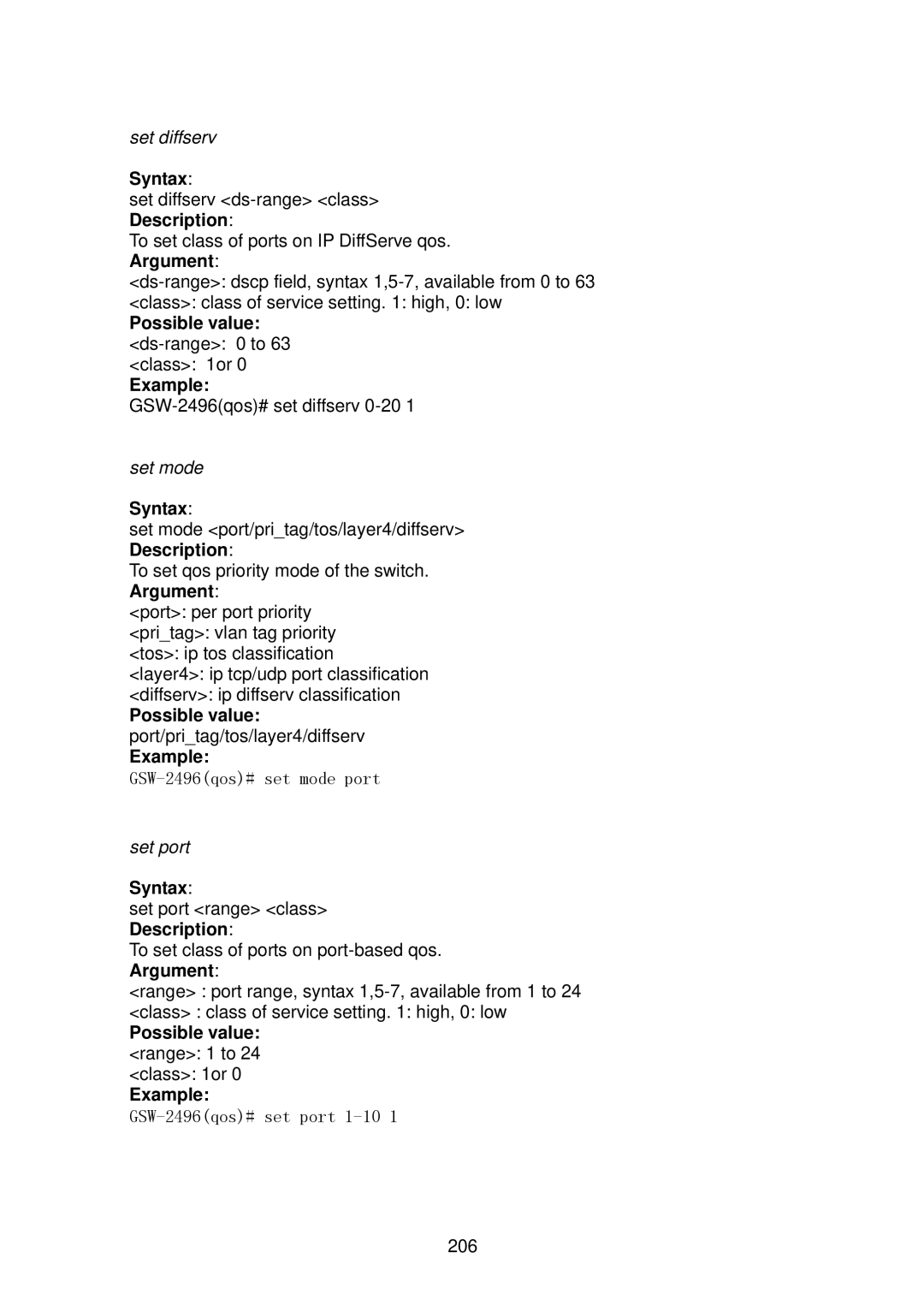 LevelOne GSW-2496 Possible value ds-range 0 to 63 class 1or Example, Possible value range 1 to 24 class 1or Example 