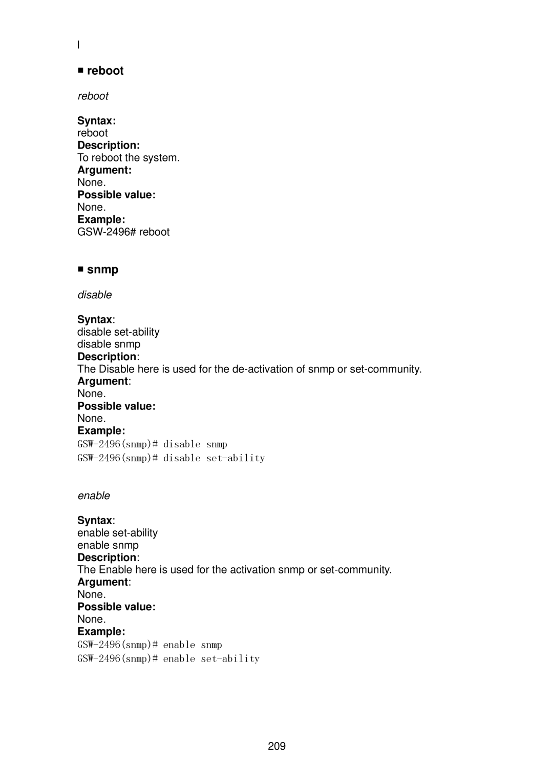 LevelOne GSW-2496 user manual Reboot, Snmp 