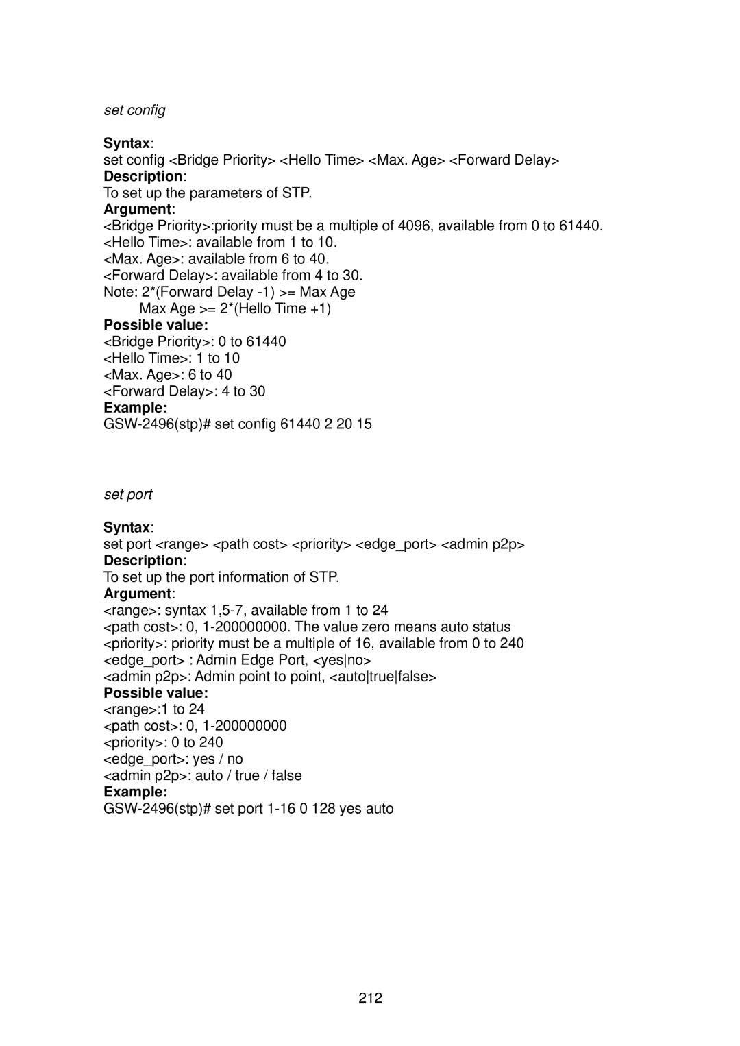 LevelOne GSW-2496 user manual Possible value range1 to 