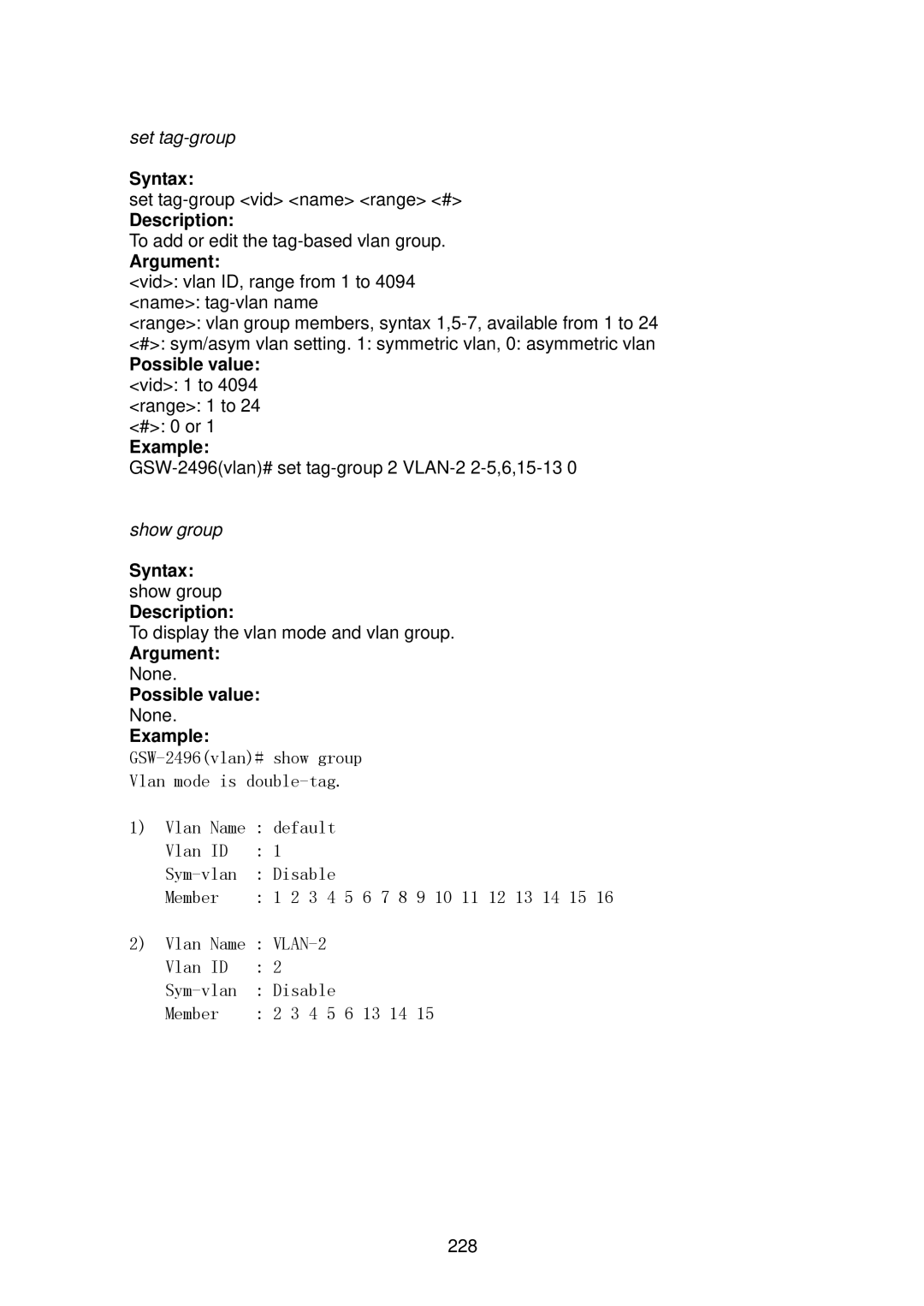 LevelOne GSW-2496 user manual Possible value vid 1 to 4094 range 1 to 24 # 0 or Example 