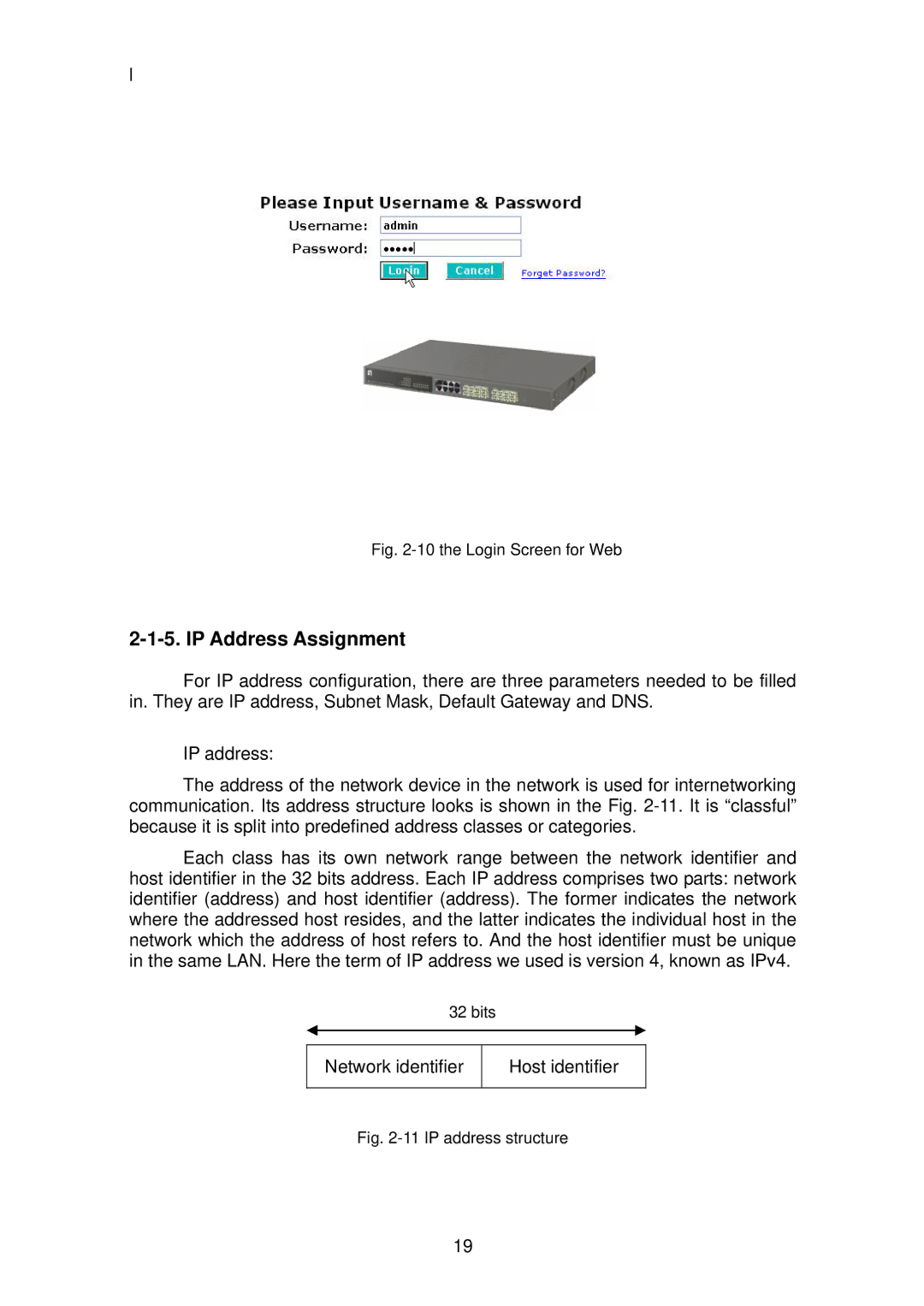 LevelOne GSW-2496 user manual IP Address Assignment, the Login Screen for Web 