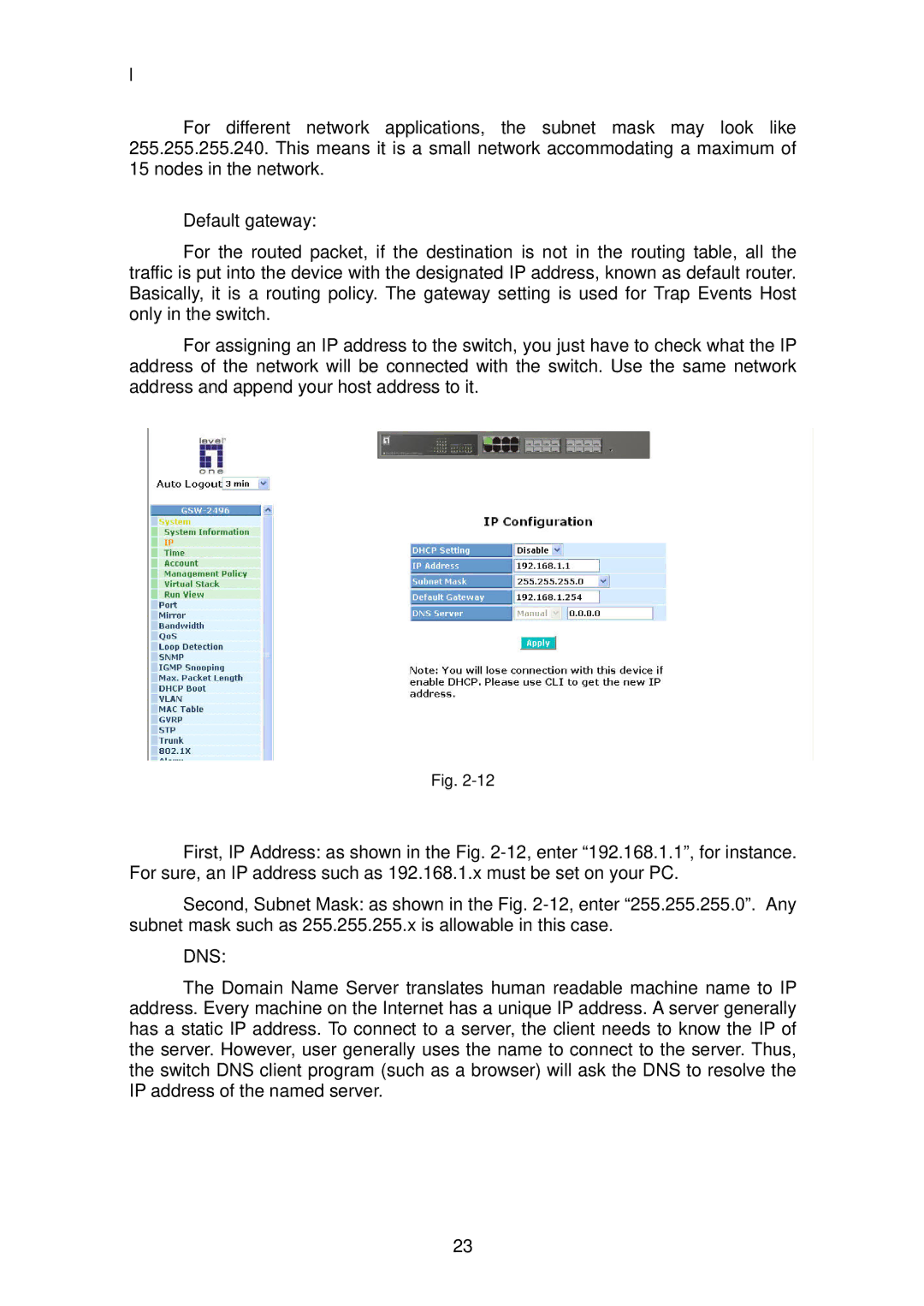 LevelOne GSW-2496 user manual Dns 