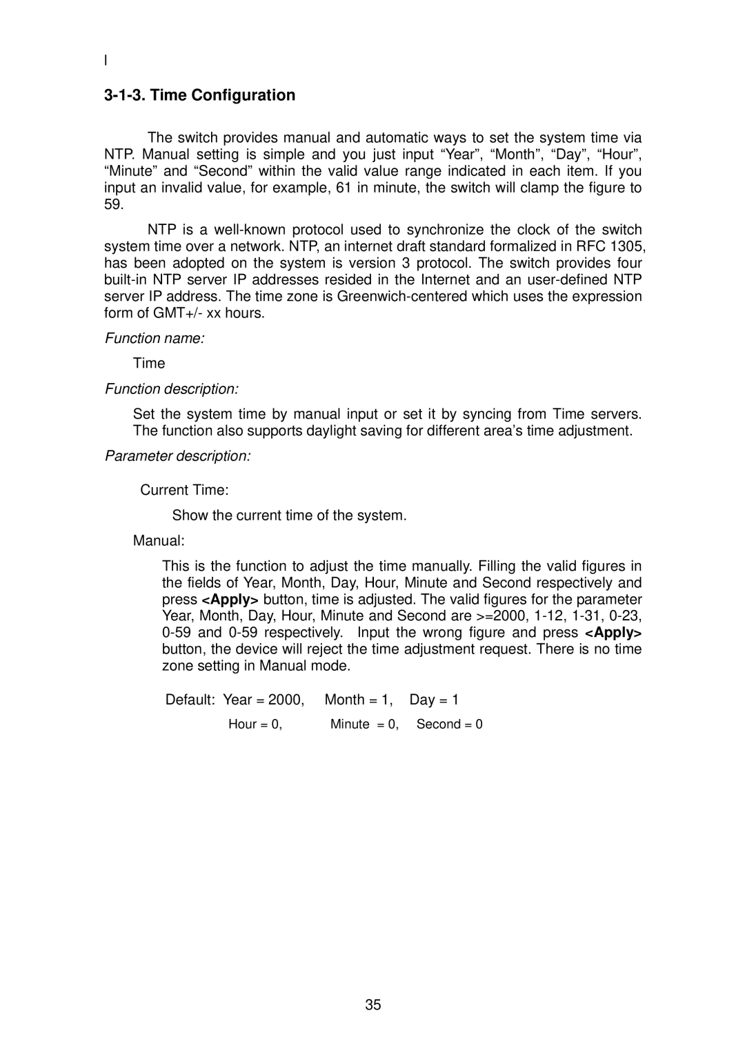 LevelOne GSW-2496 user manual Time Configuration 