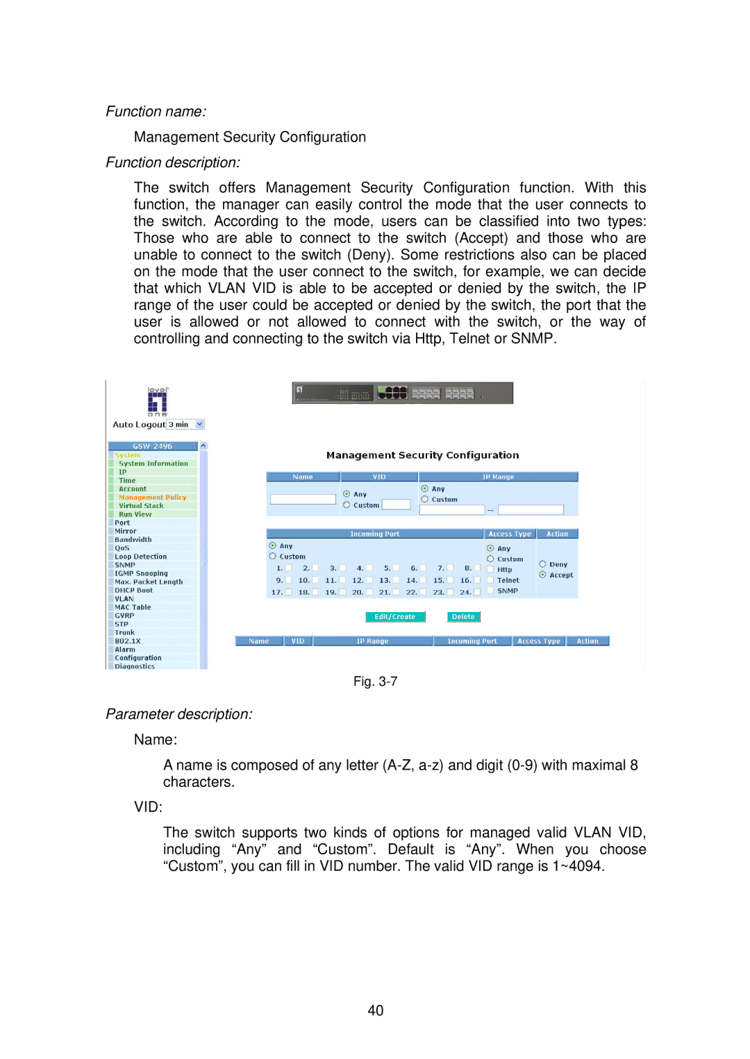 LevelOne GSW-2496 user manual Vid 