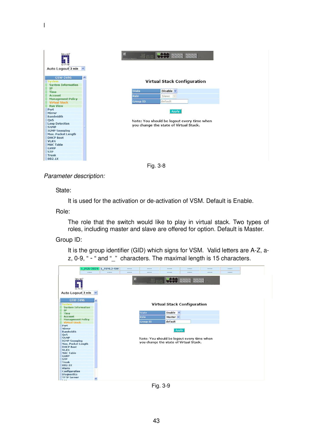 LevelOne GSW-2496 user manual Parameter description 