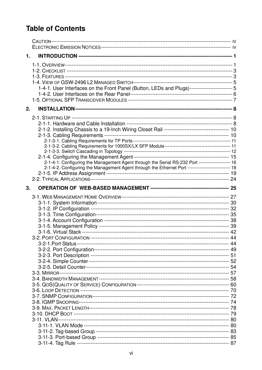 LevelOne GSW-2496 user manual Table of Contents 