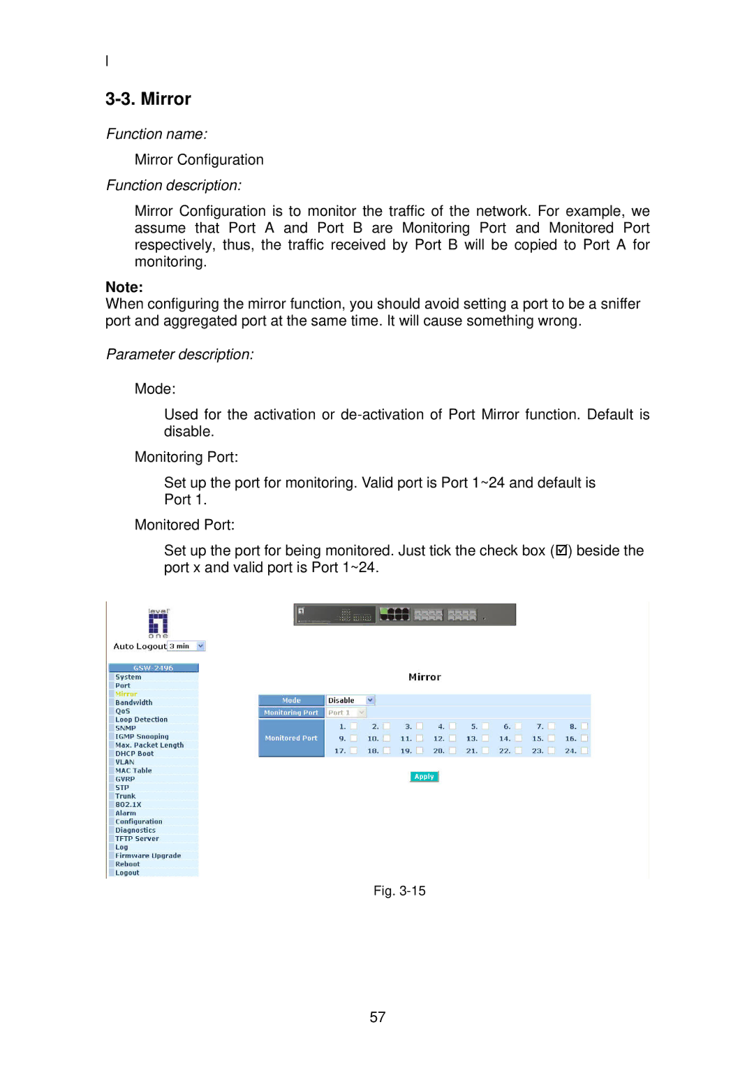 LevelOne GSW-2496 user manual Mirror 