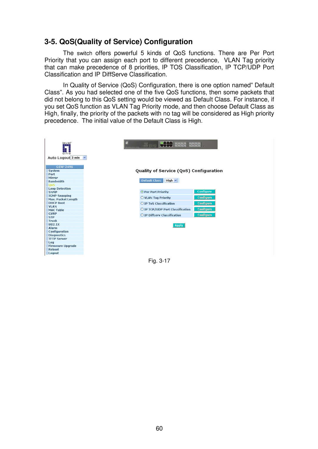 LevelOne GSW-2496 user manual QoSQuality of Service Configuration 