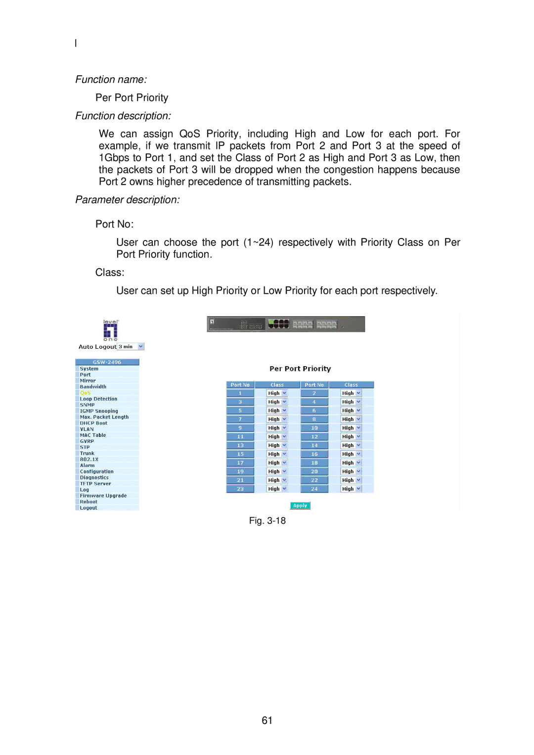 LevelOne GSW-2496 user manual Per Port Priority 