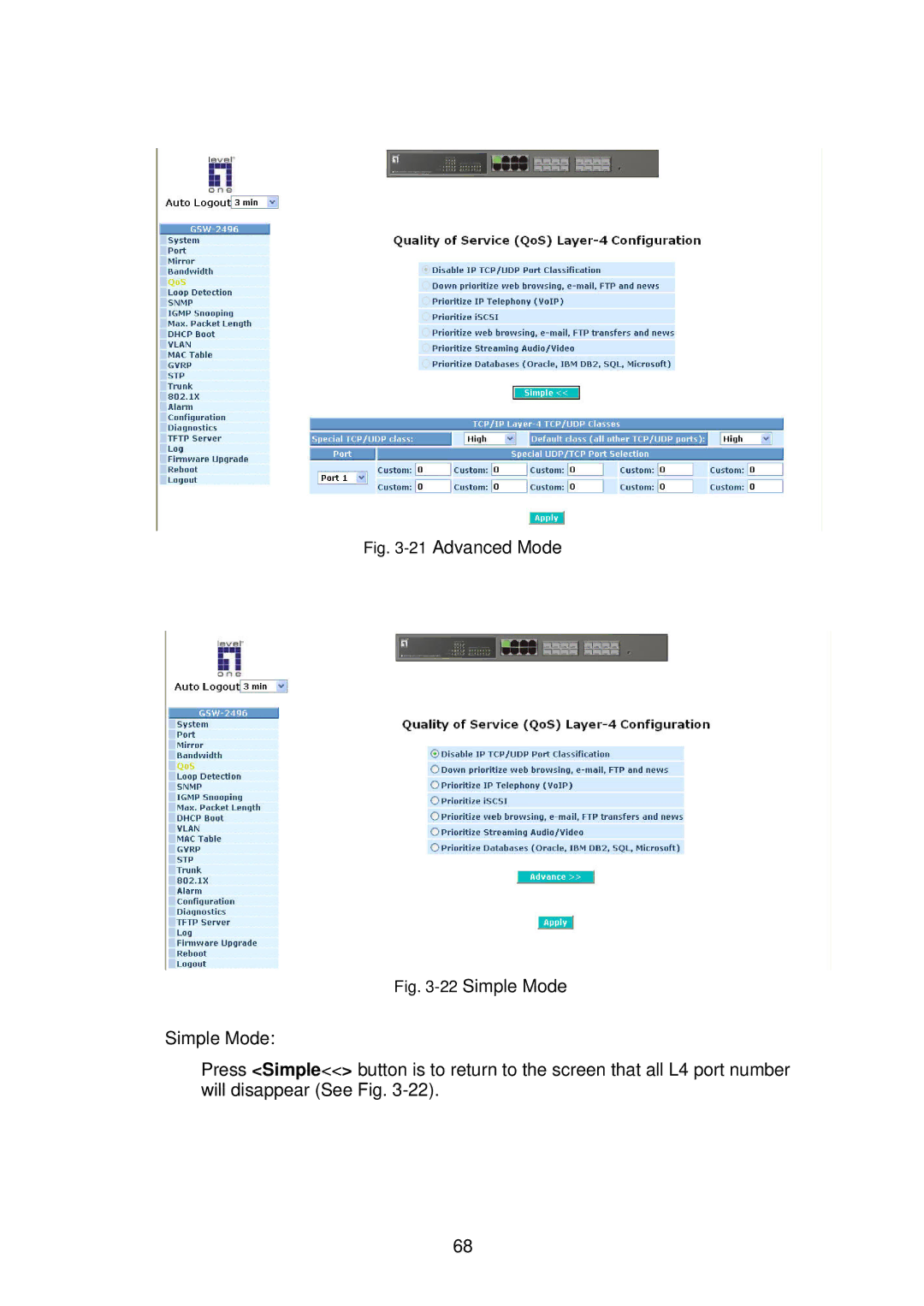 LevelOne GSW-2496 user manual 21Advanced Mode 