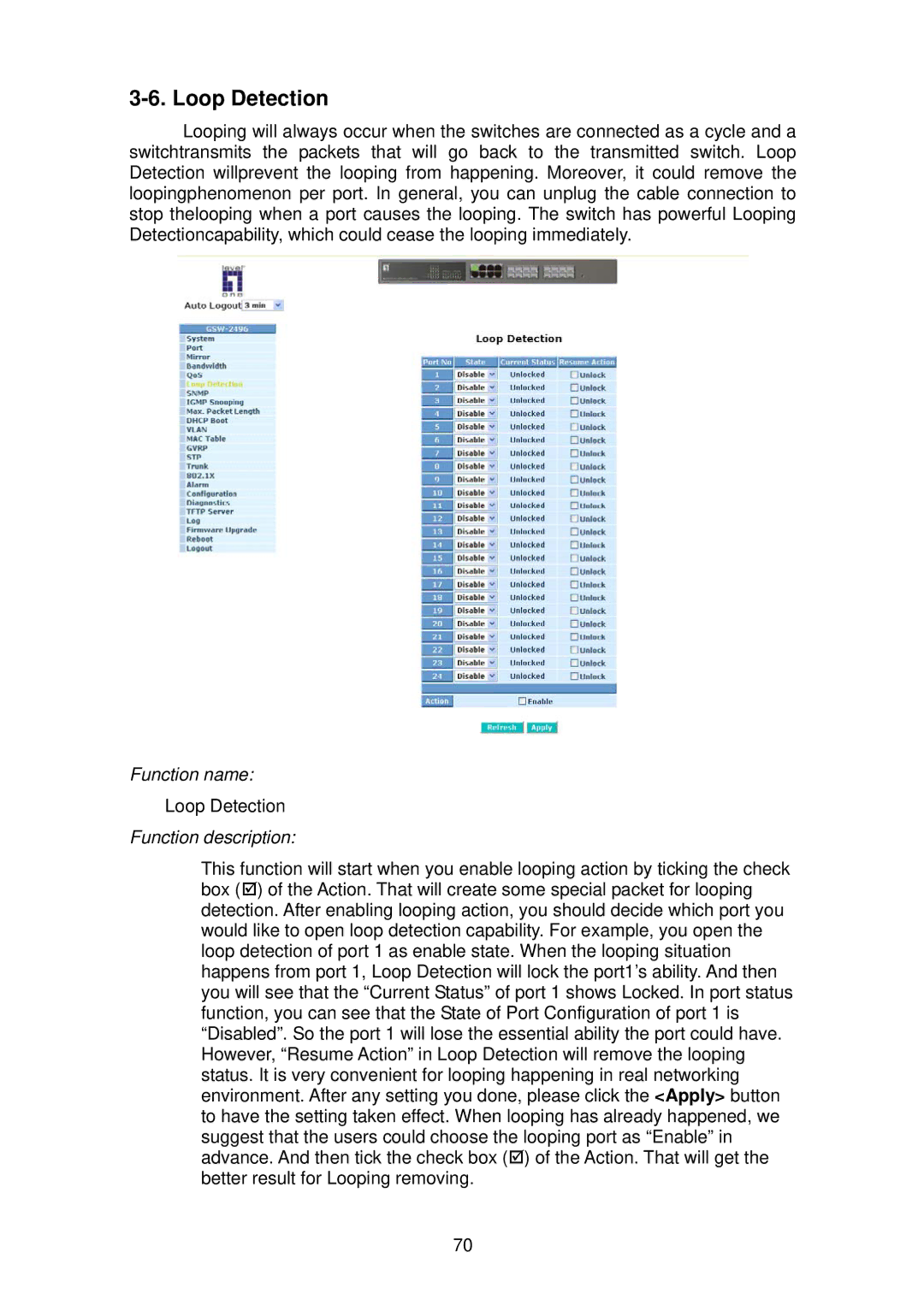 LevelOne GSW-2496 user manual Loop Detection 