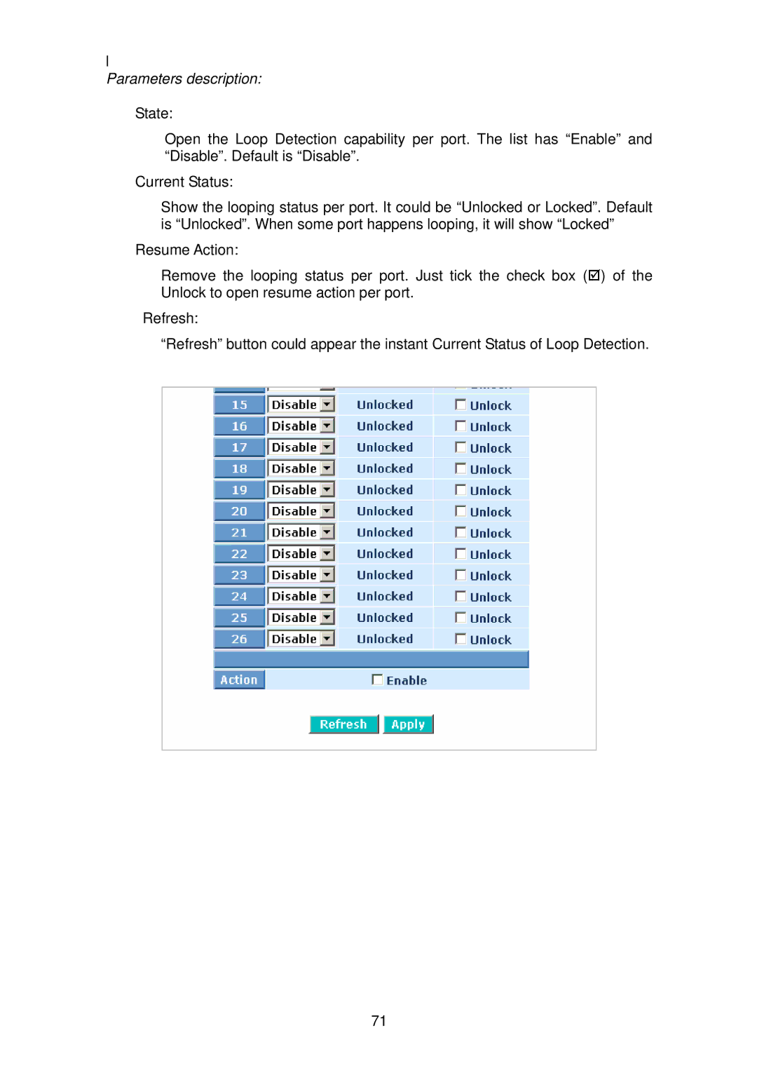 LevelOne GSW-2496 user manual Parameters description 