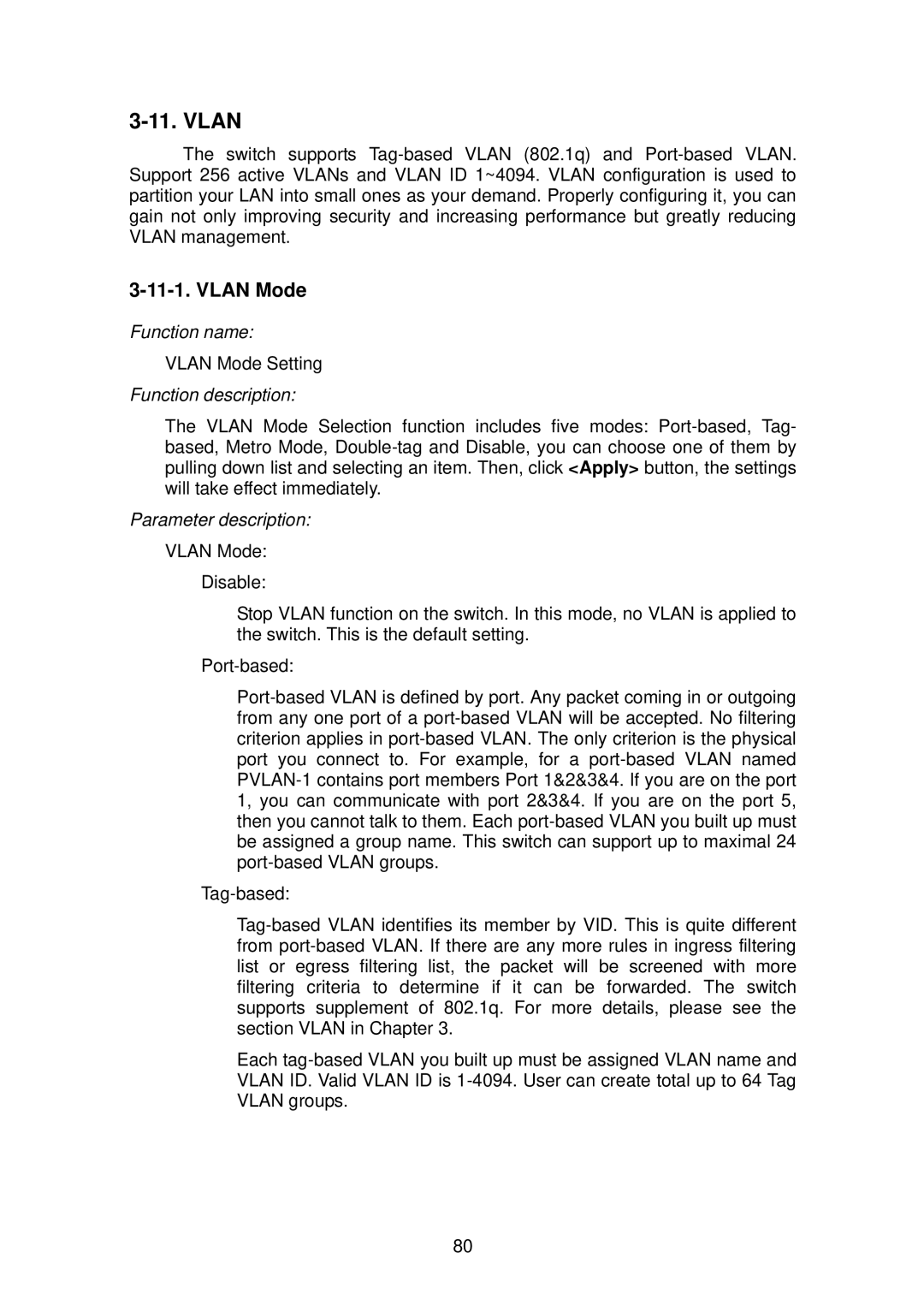 LevelOne GSW-2496 user manual Vlan Mode 