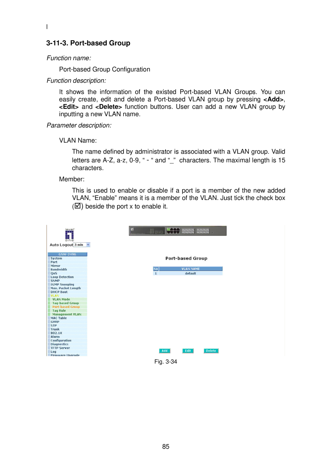 LevelOne GSW-2496 user manual Port-based Group 