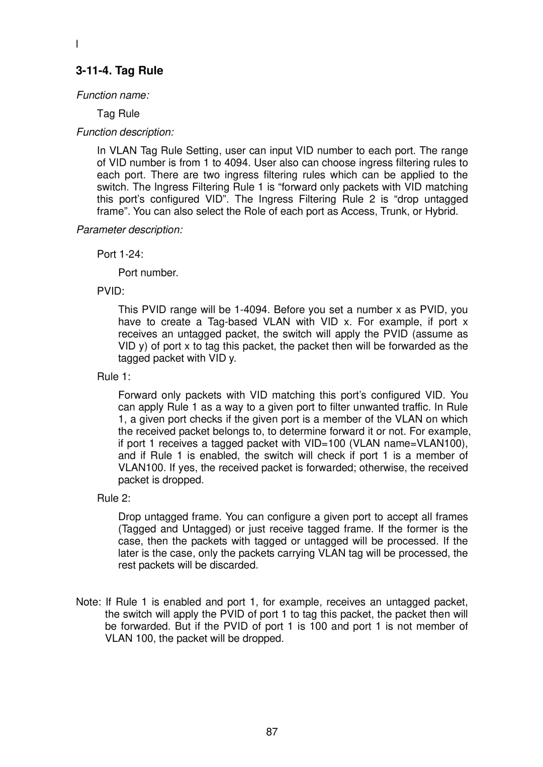 LevelOne GSW-2496 user manual Tag Rule 