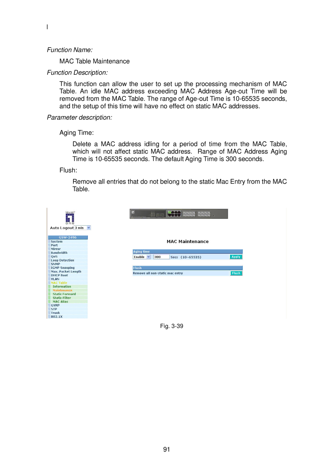 LevelOne GSW-2496 user manual MAC Table Maintenance 