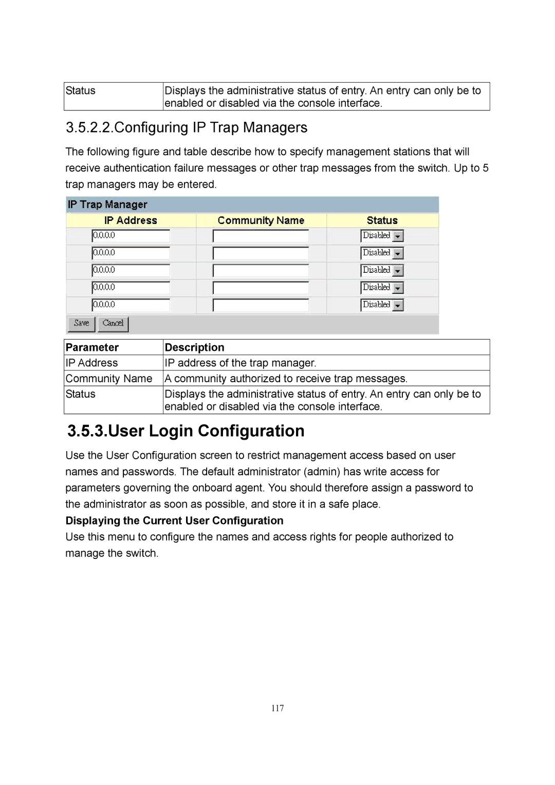 LevelOne GSW-2600TXM manual User Login Configuration, Displaying the Current User Configuration 