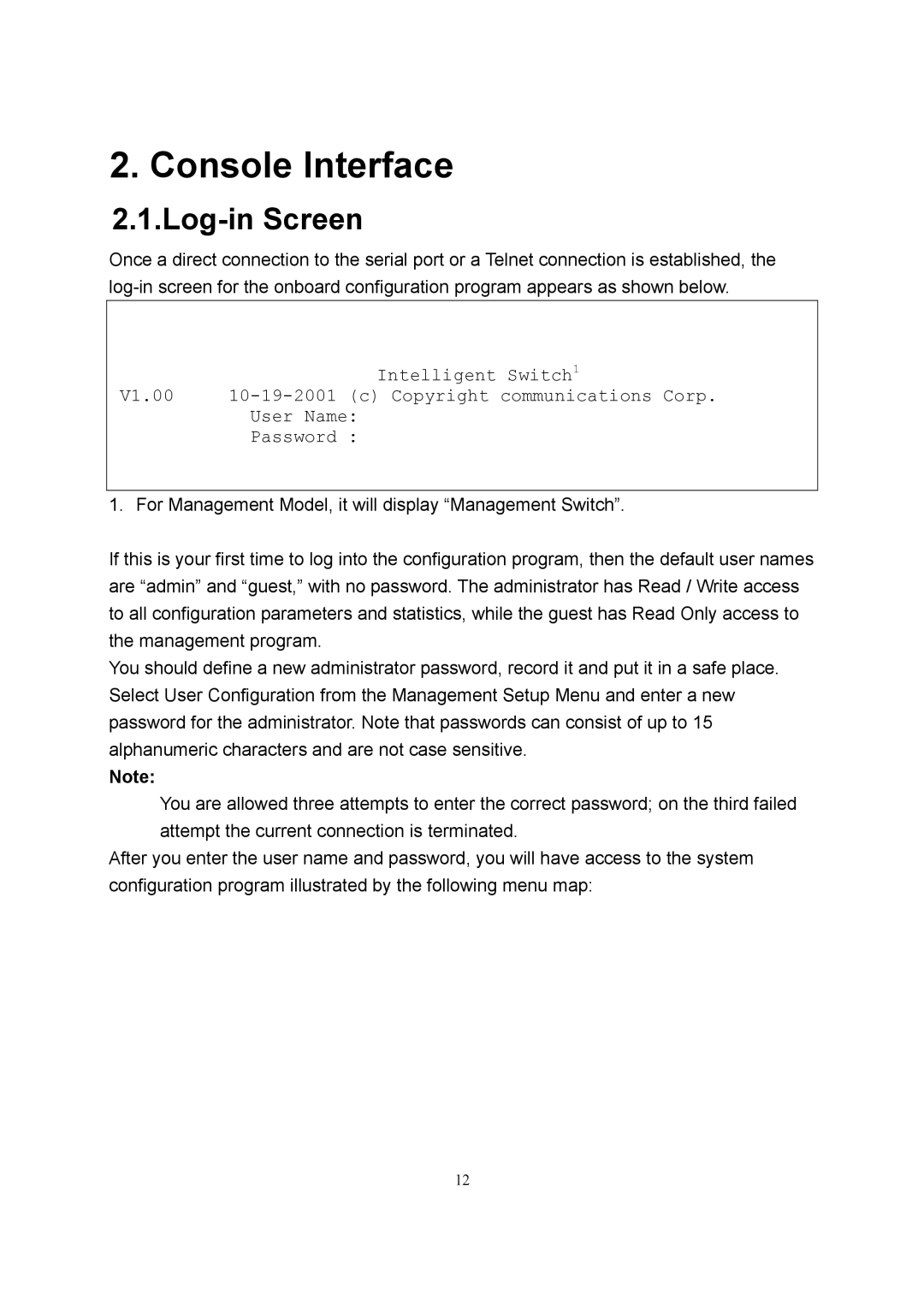 LevelOne GSW-2600TXM manual Console Interface, Log-in Screen 