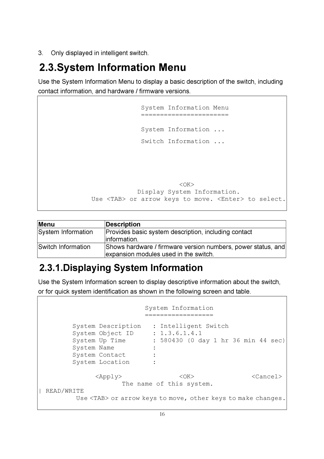 LevelOne GSW-2600TXM manual System Information Menu, Displaying System Information 