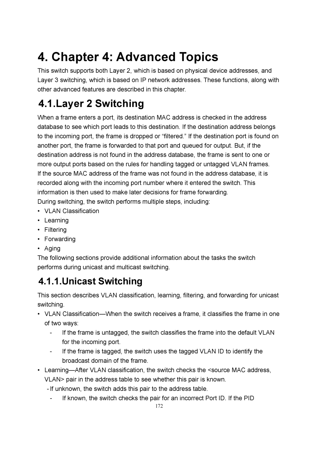 LevelOne GSW-2600TXM manual Layer 2 Switching, Unicast Switching 