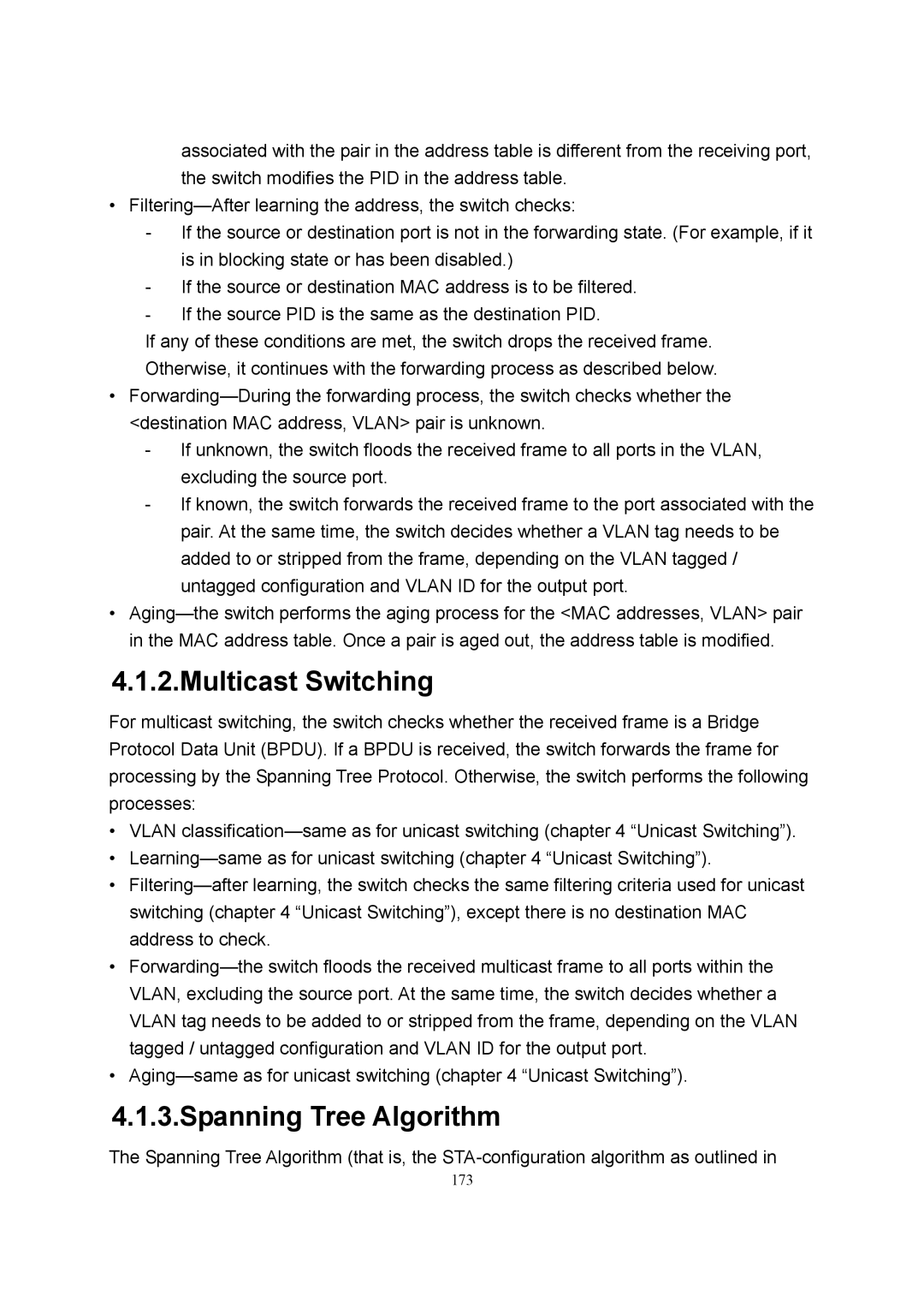 LevelOne GSW-2600TXM manual Multicast Switching, Spanning Tree Algorithm 