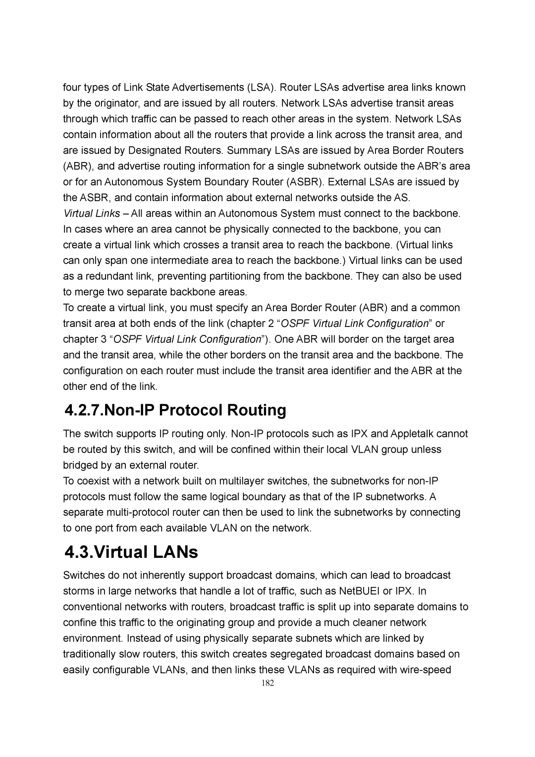 LevelOne GSW-2600TXM manual Virtual LANs, Non-IP Protocol Routing 