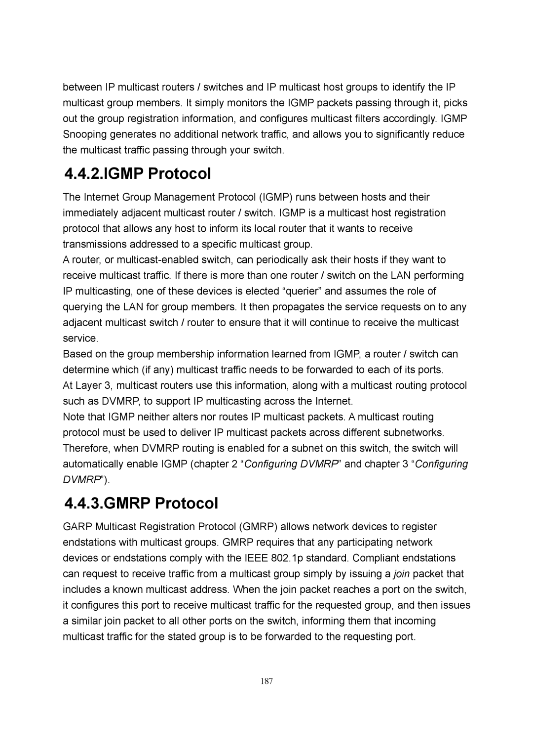 LevelOne GSW-2600TXM manual Igmp Protocol, Gmrp Protocol 