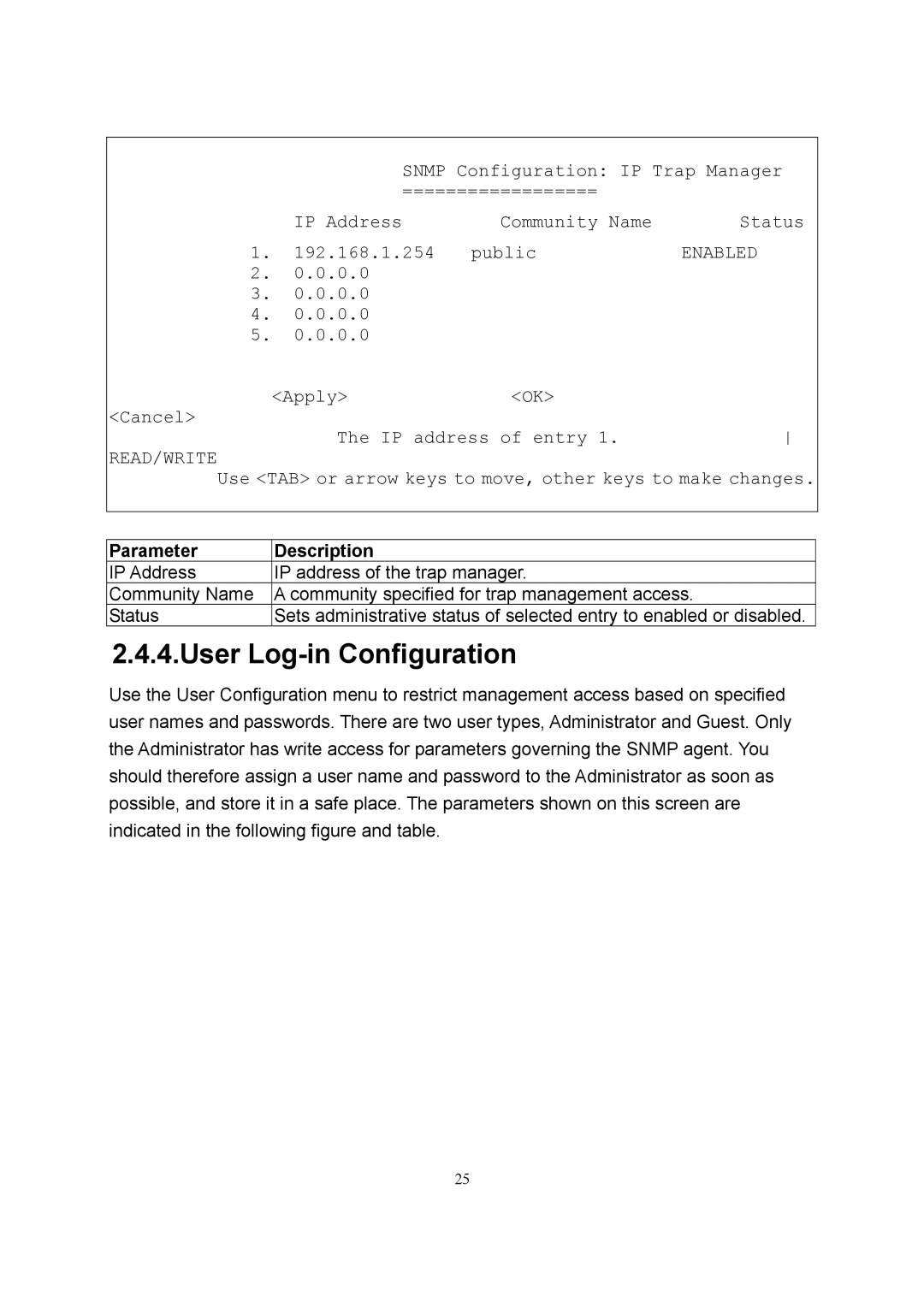 LevelOne GSW-2600TXM manual User Log-in Configuration 