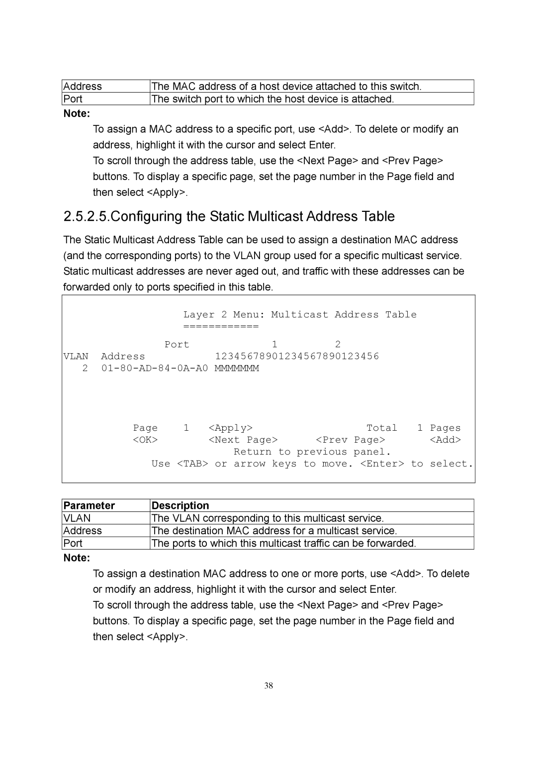 LevelOne GSW-2600TXM manual Configuring the Static Multicast Address Table, Vlan 