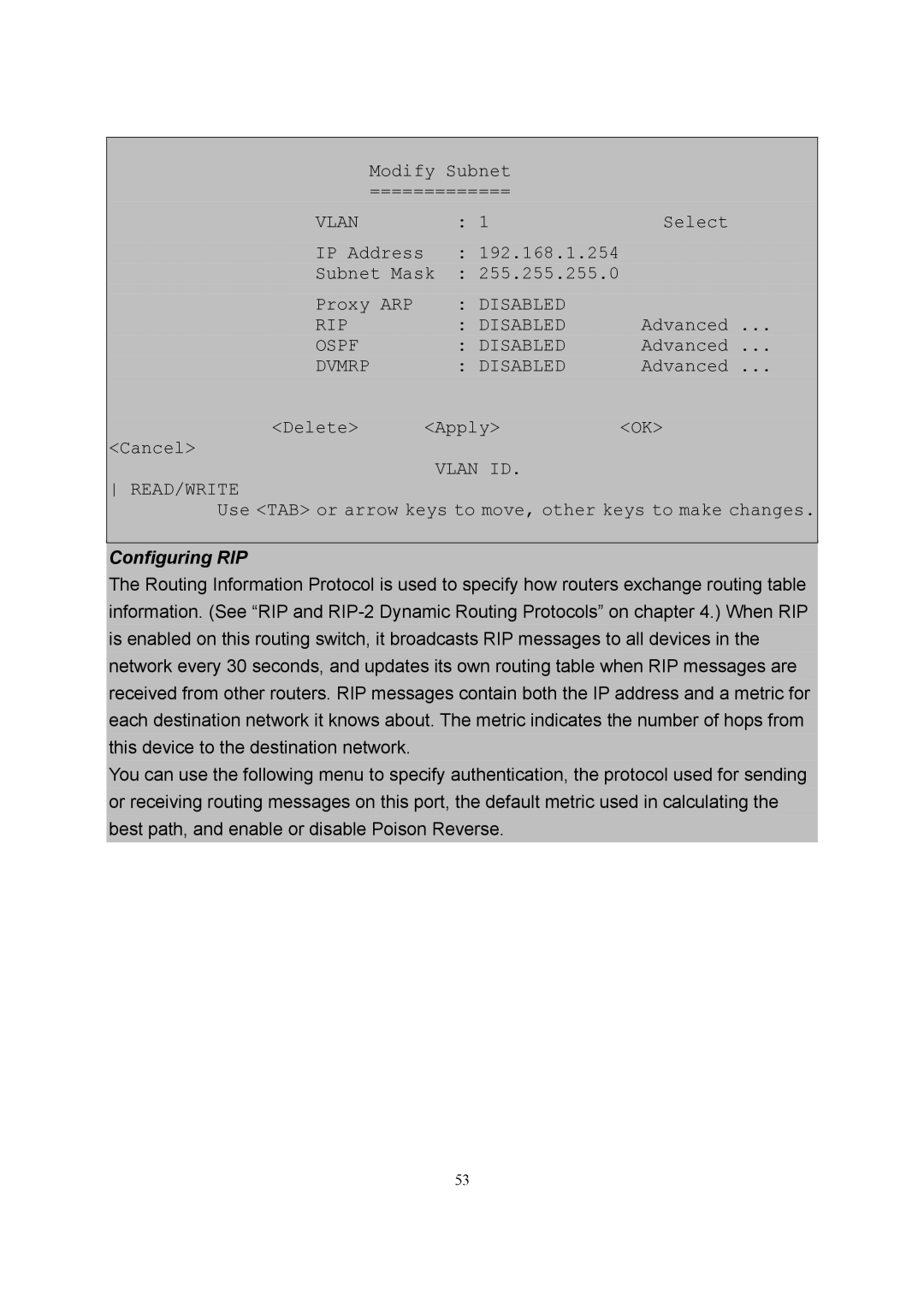 LevelOne GSW-2600TXM manual Configuring RIP 