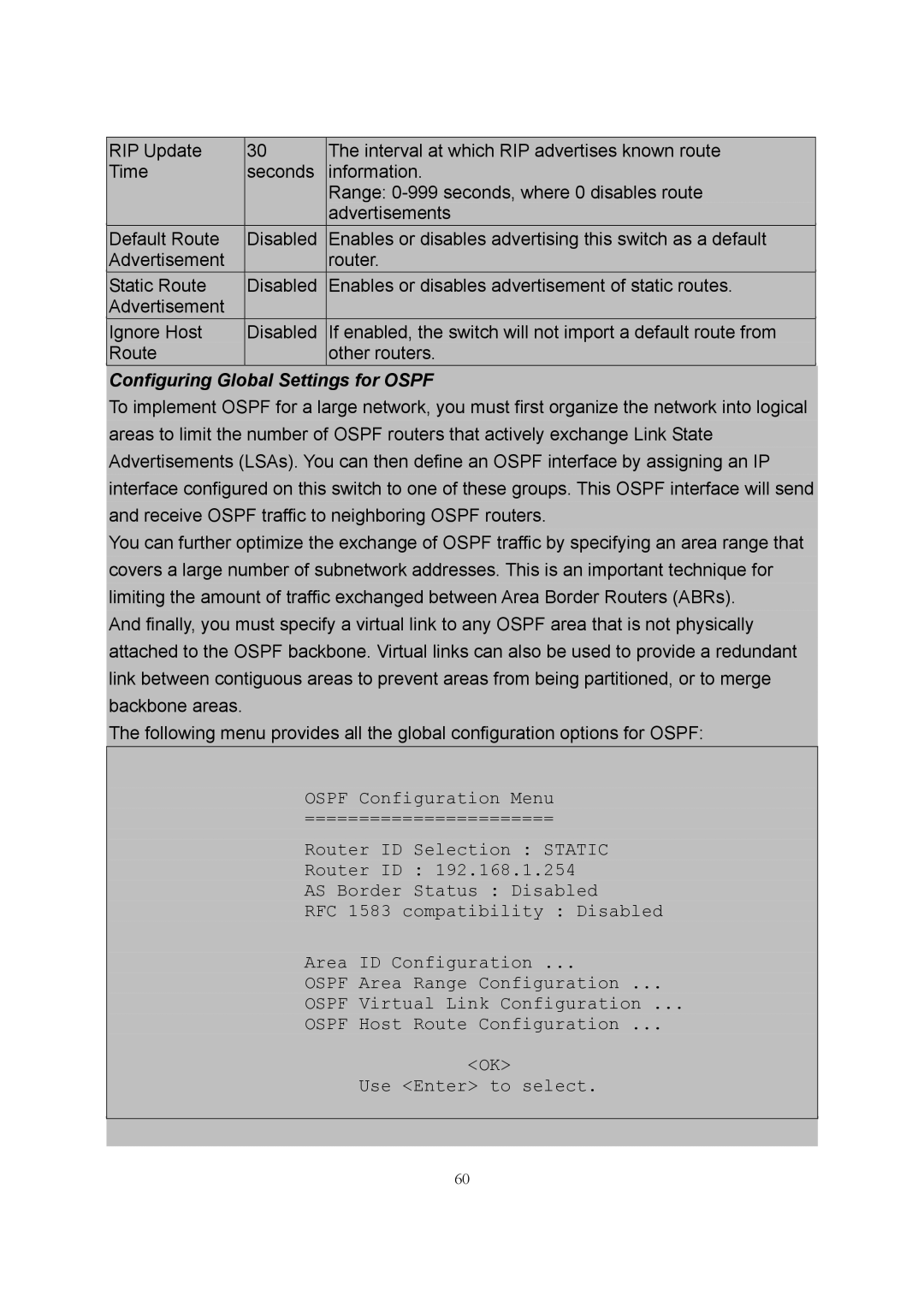 LevelOne GSW-2600TXM manual Configuring Global Settings for Ospf 