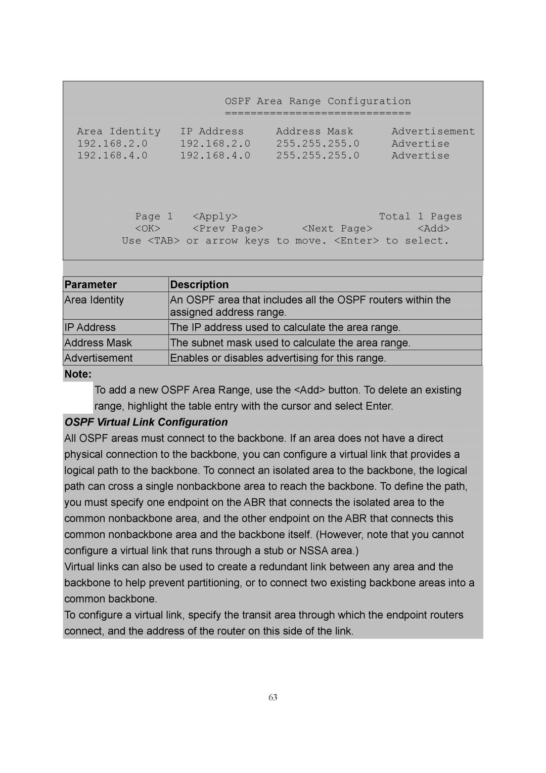 LevelOne GSW-2600TXM manual Ospf Virtual Link Configuration 