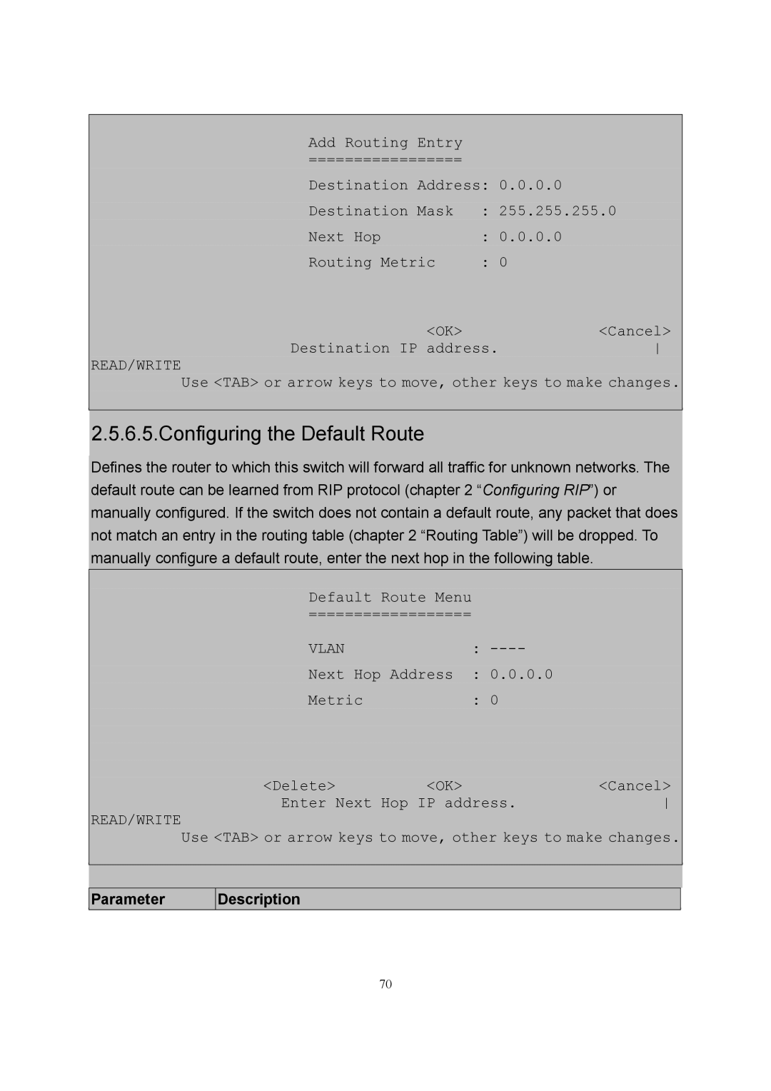 LevelOne GSW-2600TXM manual Configuring the Default Route 