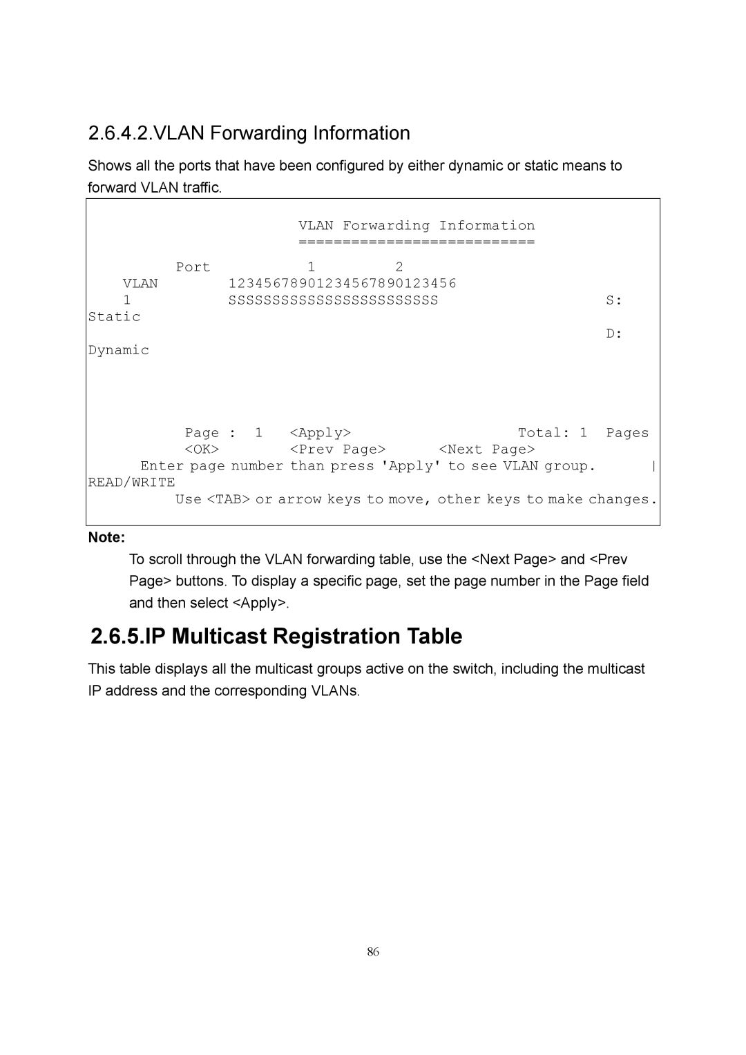 LevelOne GSW-2600TXM manual IP Multicast Registration Table, Vlan Forwarding Information 