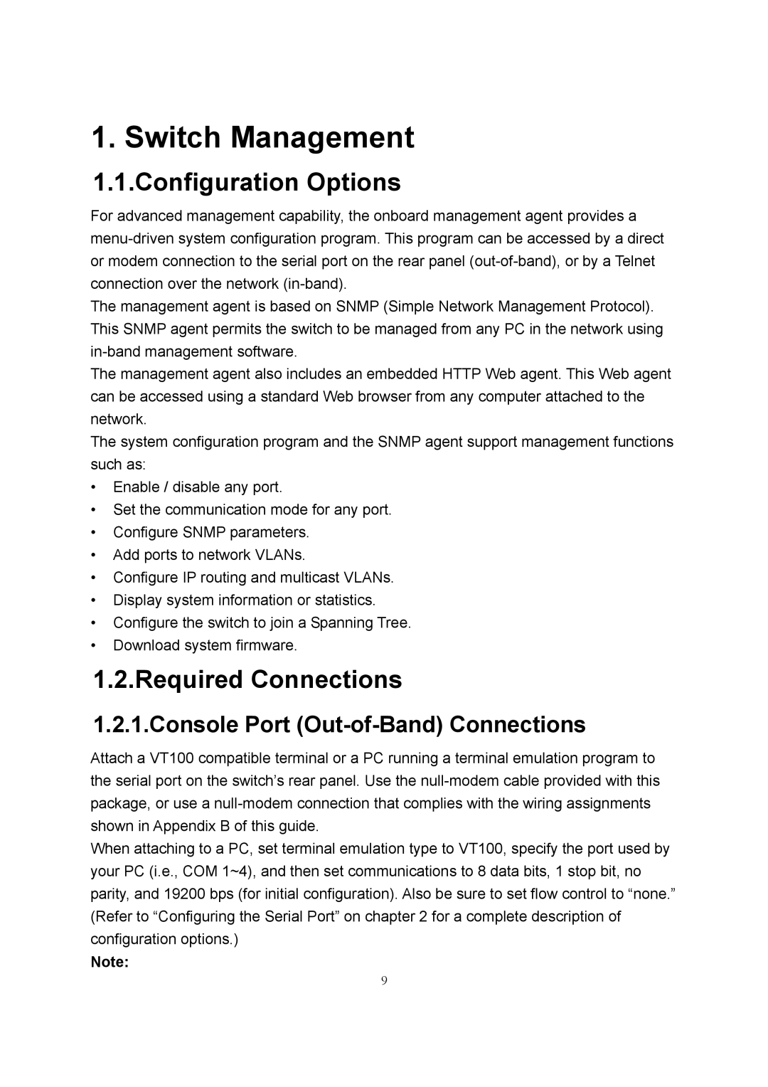 LevelOne GSW-2600TXM manual Configuration Options, Required Connections, Console Port Out-of-Band Connections 