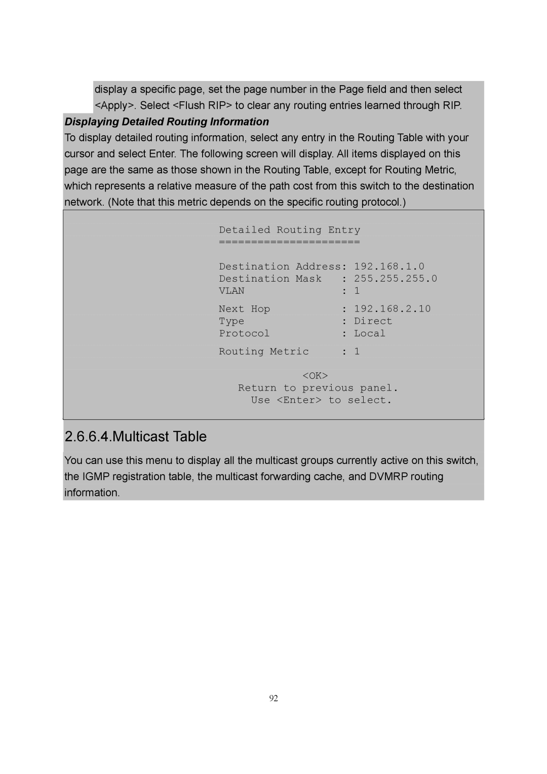 LevelOne GSW-2600TXM manual Multicast Table, Displaying Detailed Routing Information 