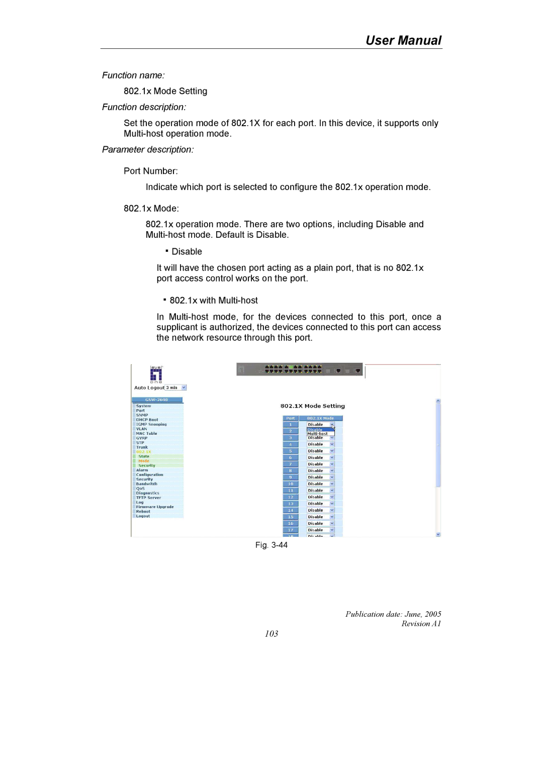 LevelOne GSW-2690 user manual 802.1x Mode Setting 