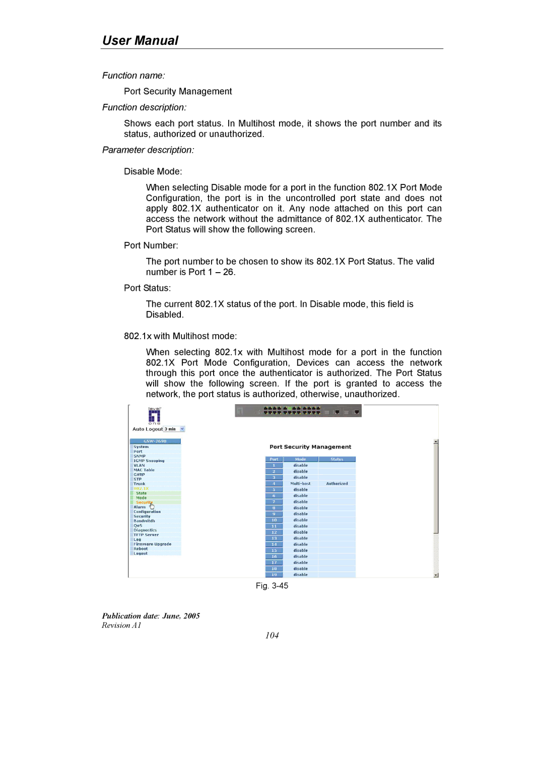 LevelOne GSW-2690 user manual Port Security Management 