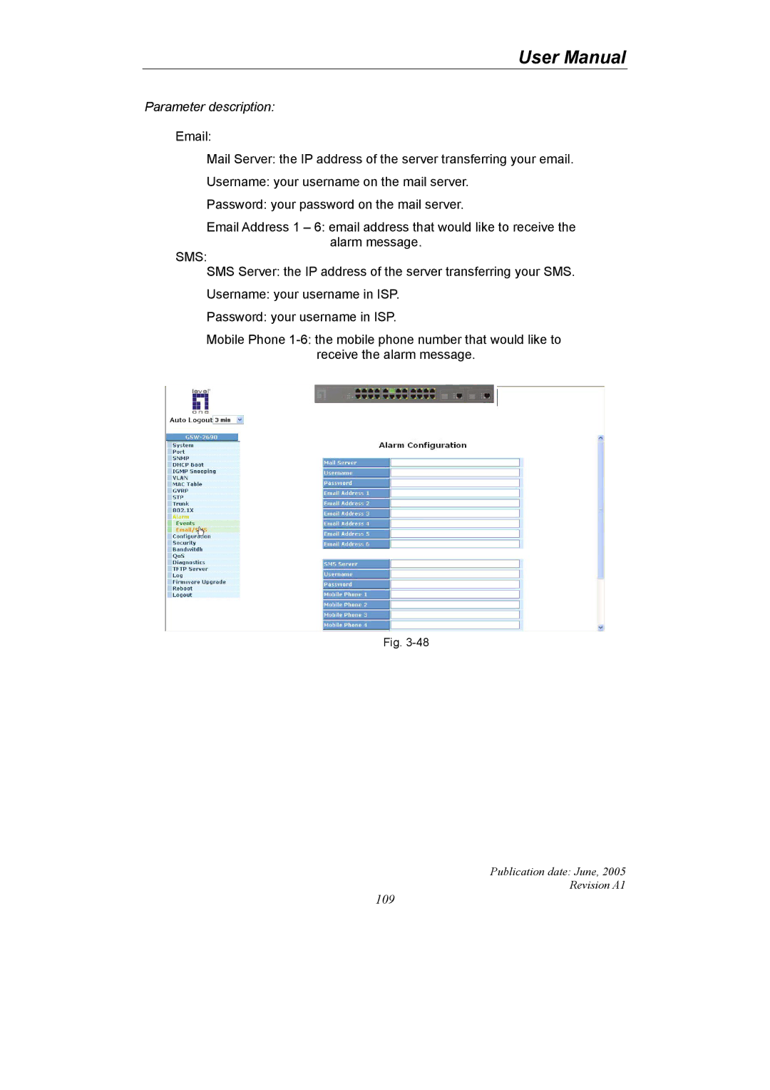 LevelOne GSW-2690 user manual Sms 