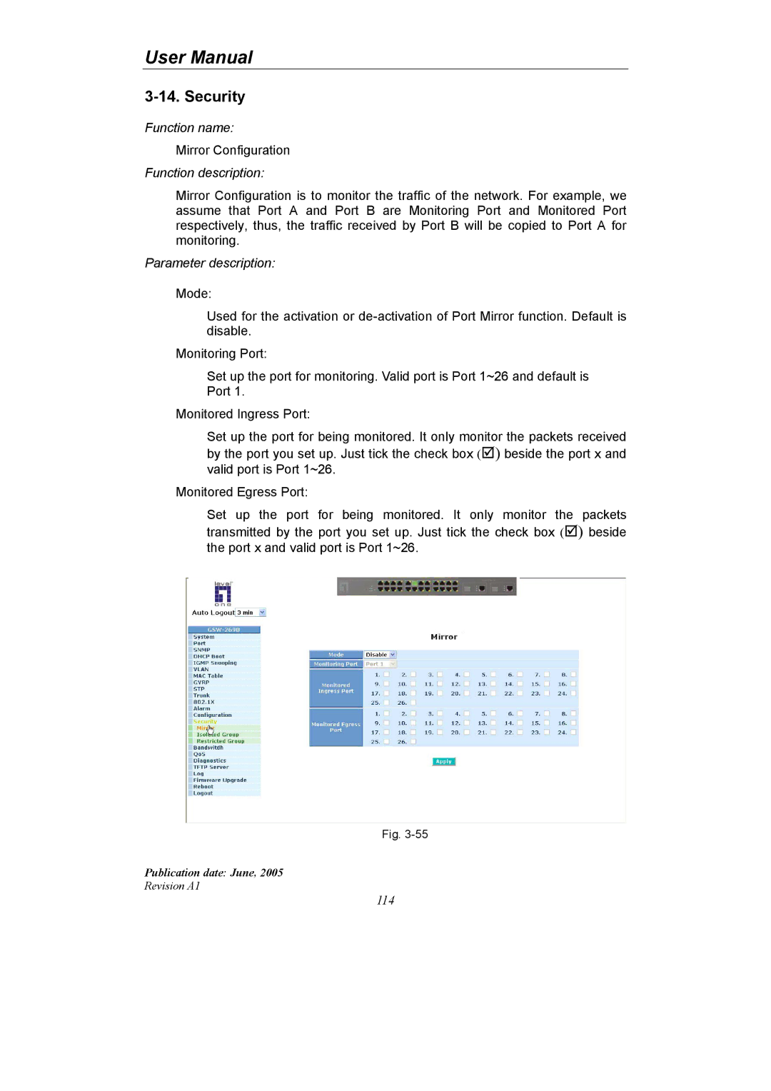 LevelOne GSW-2690 user manual Security 