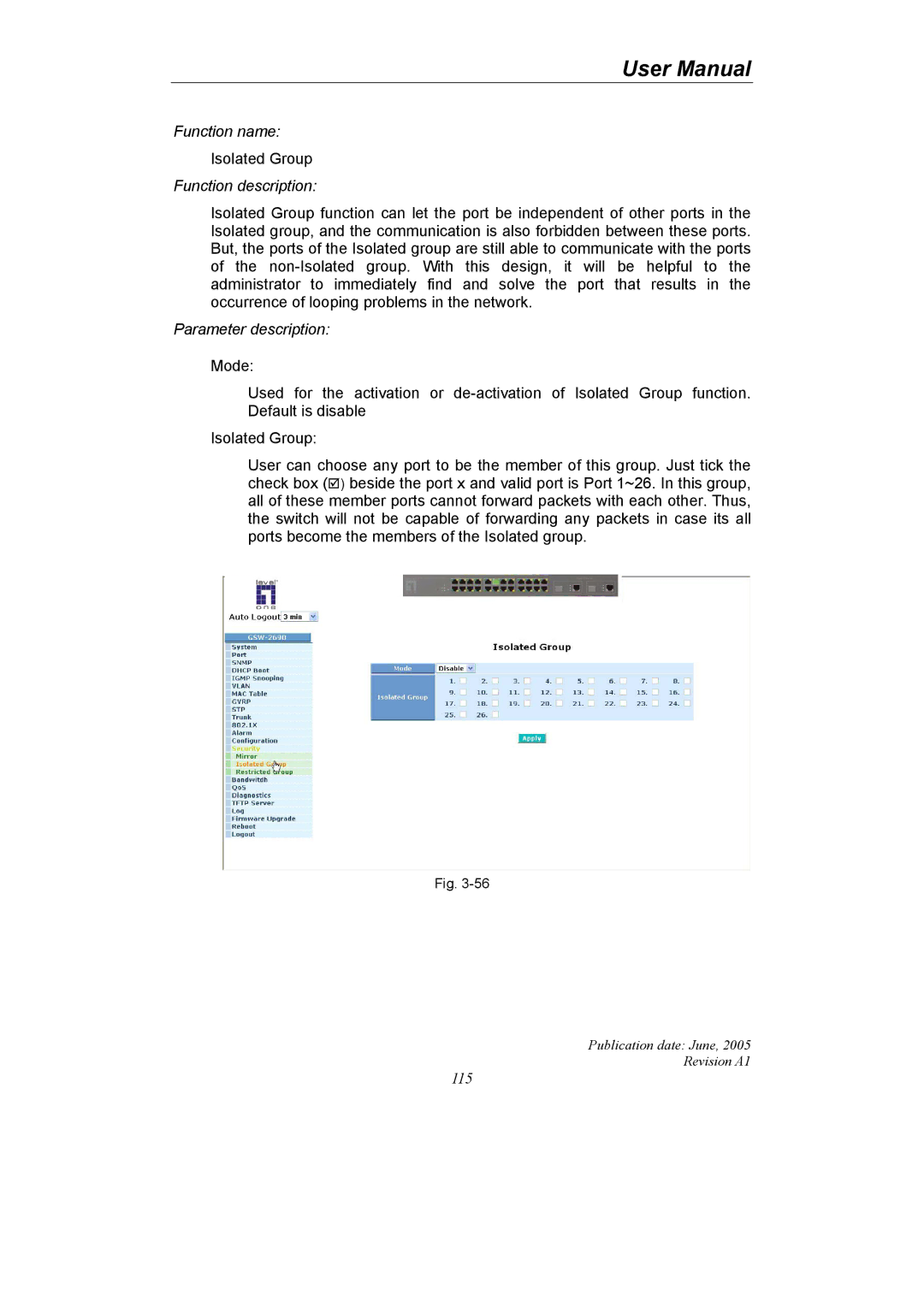 LevelOne GSW-2690 user manual Isolated Group 