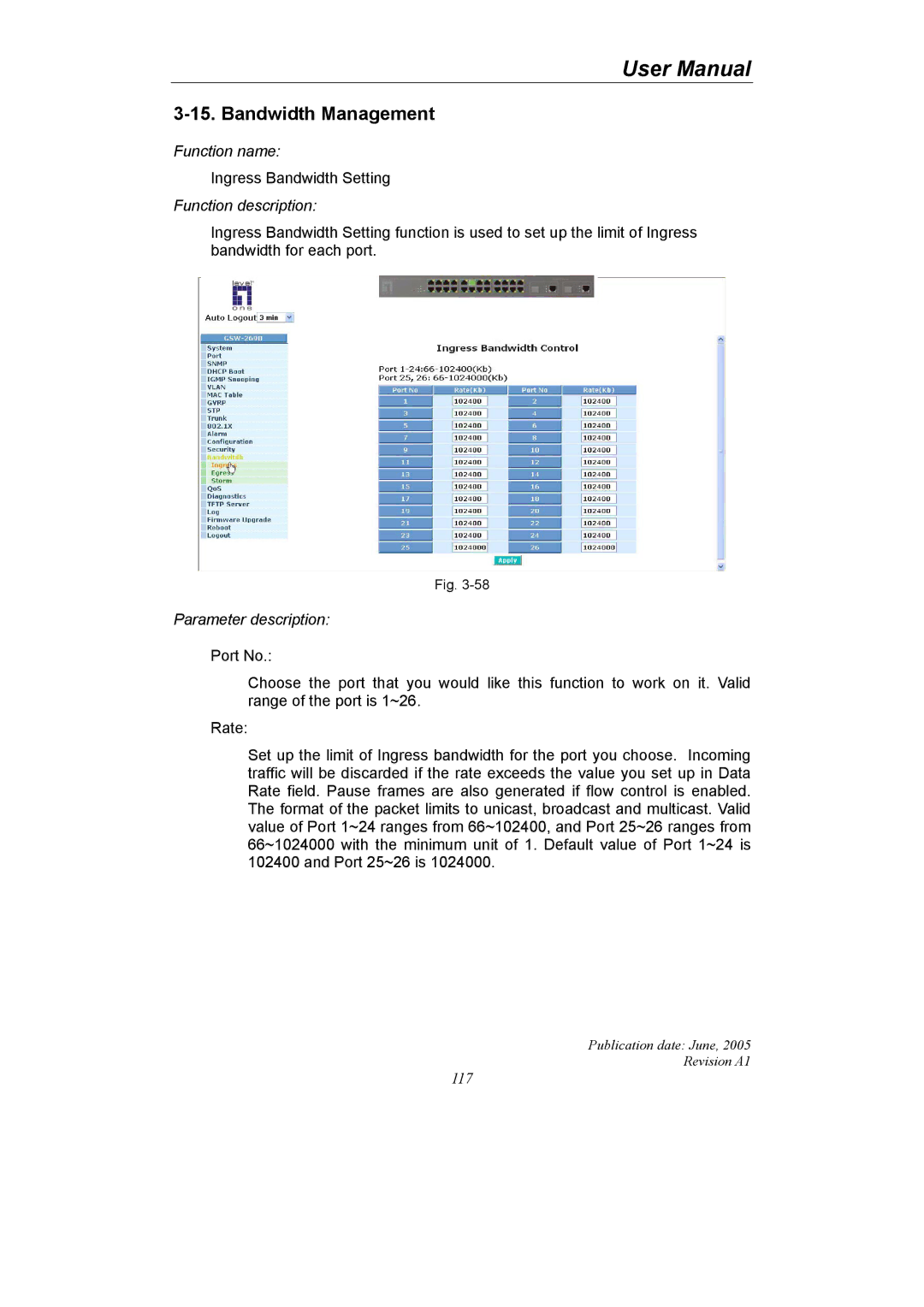 LevelOne GSW-2690 user manual Bandwidth Management 