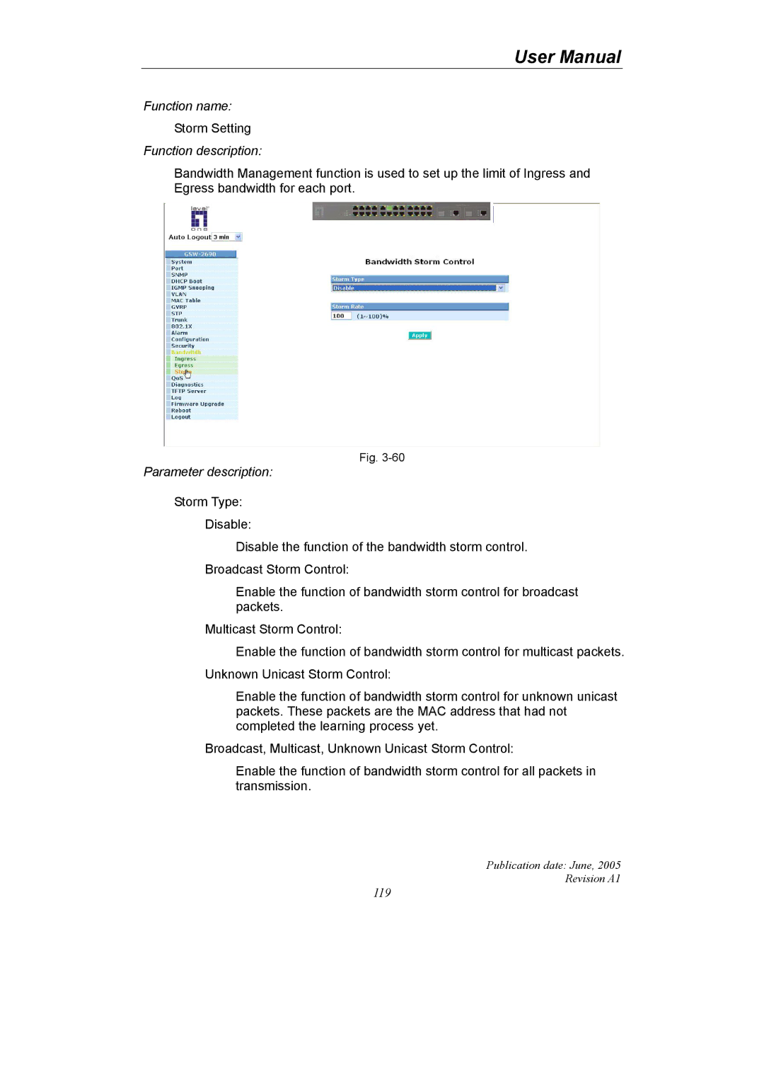 LevelOne GSW-2690 user manual Storm Setting 