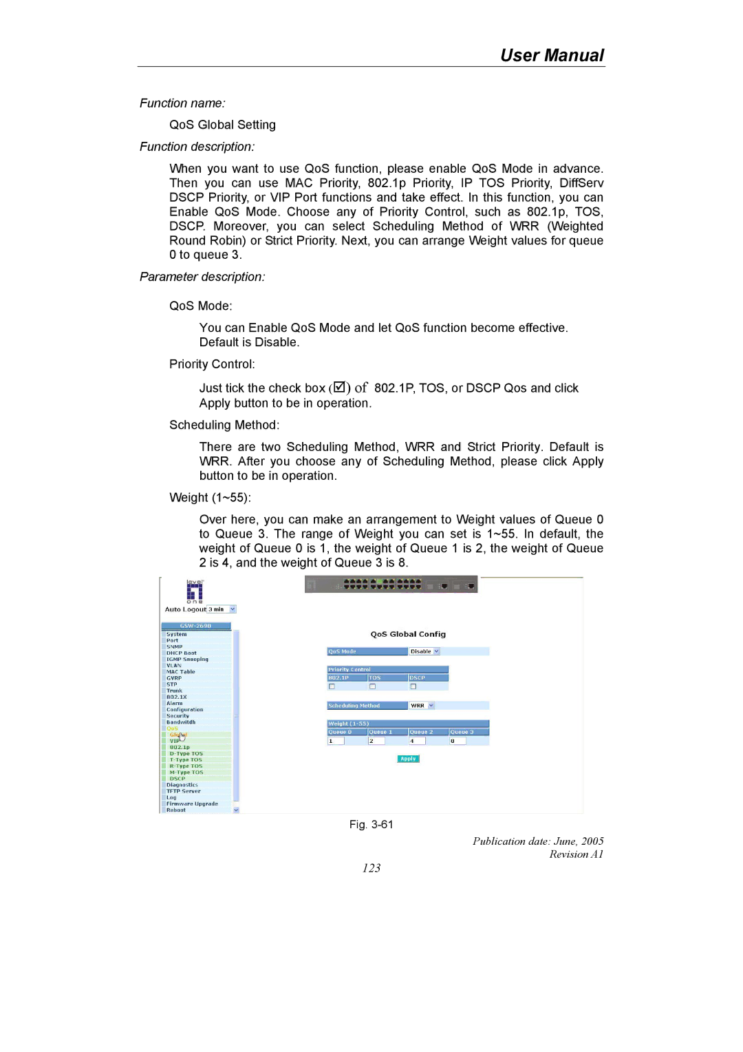 LevelOne GSW-2690 user manual QoS Global Setting 