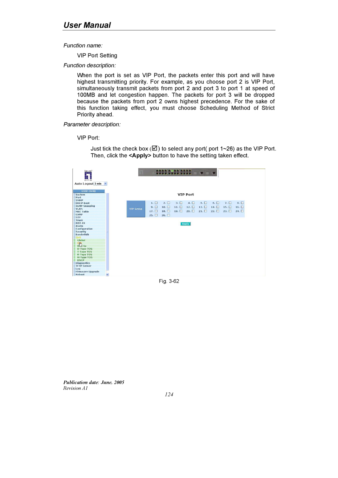 LevelOne GSW-2690 user manual VIP Port Setting 