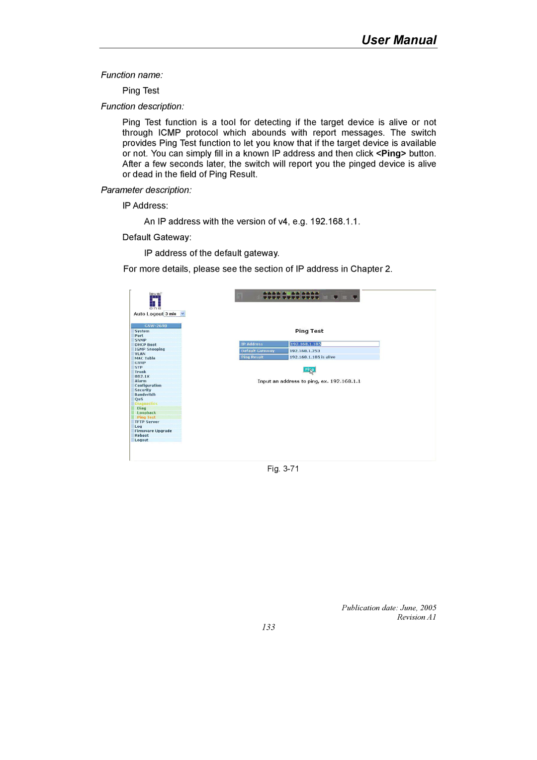 LevelOne GSW-2690 user manual Ping Test 