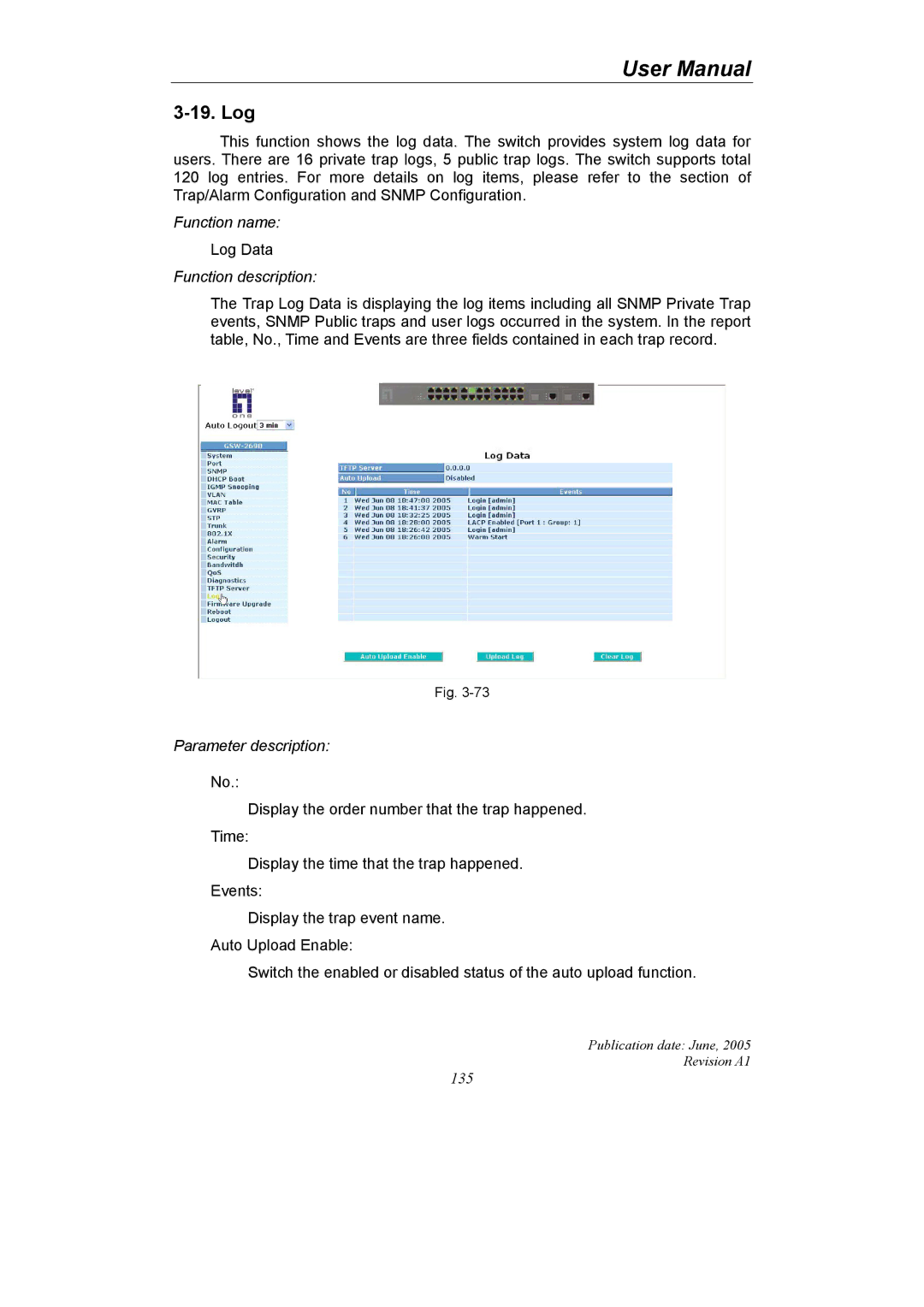 LevelOne GSW-2690 user manual Log 