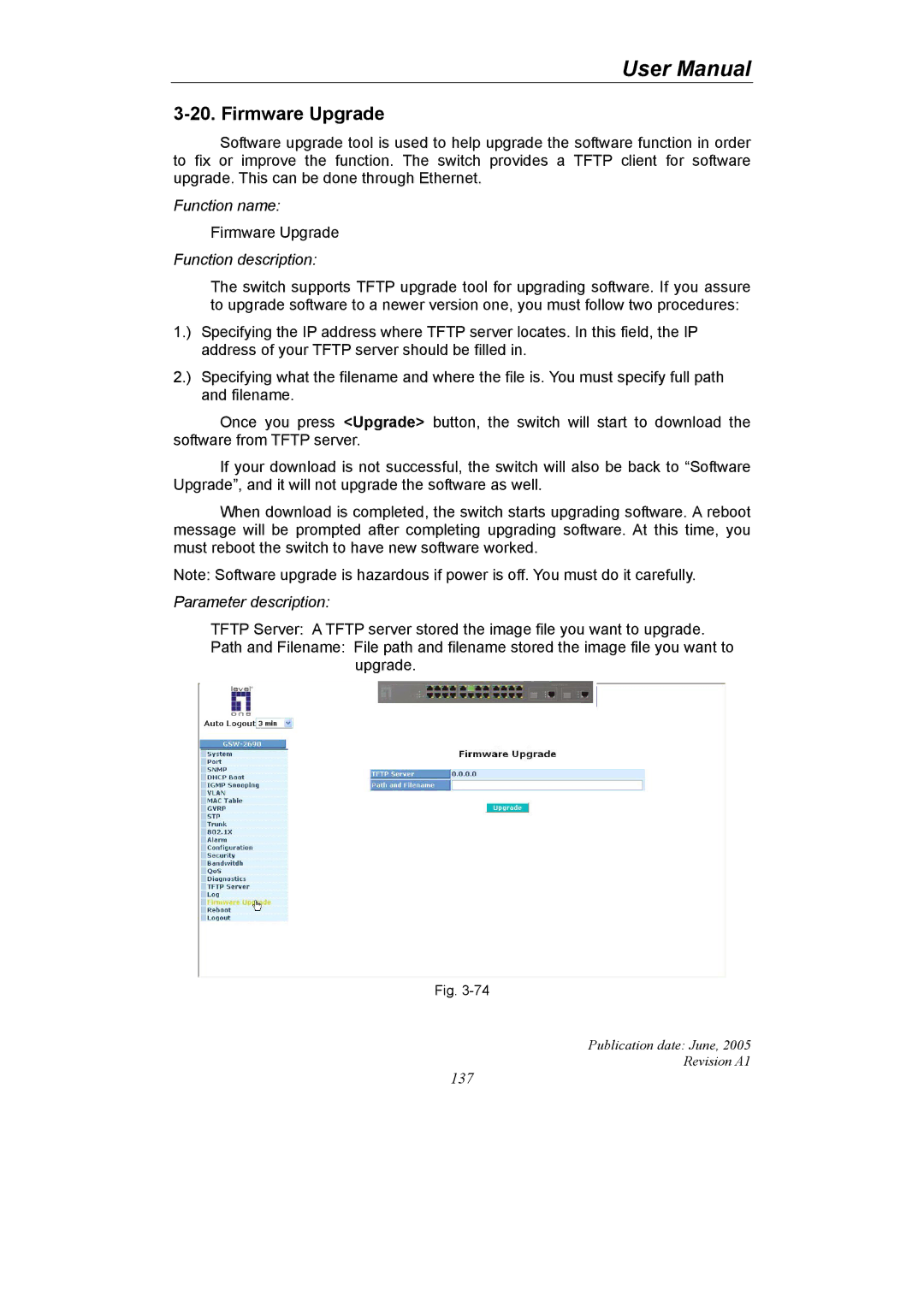 LevelOne GSW-2690 user manual Firmware Upgrade 