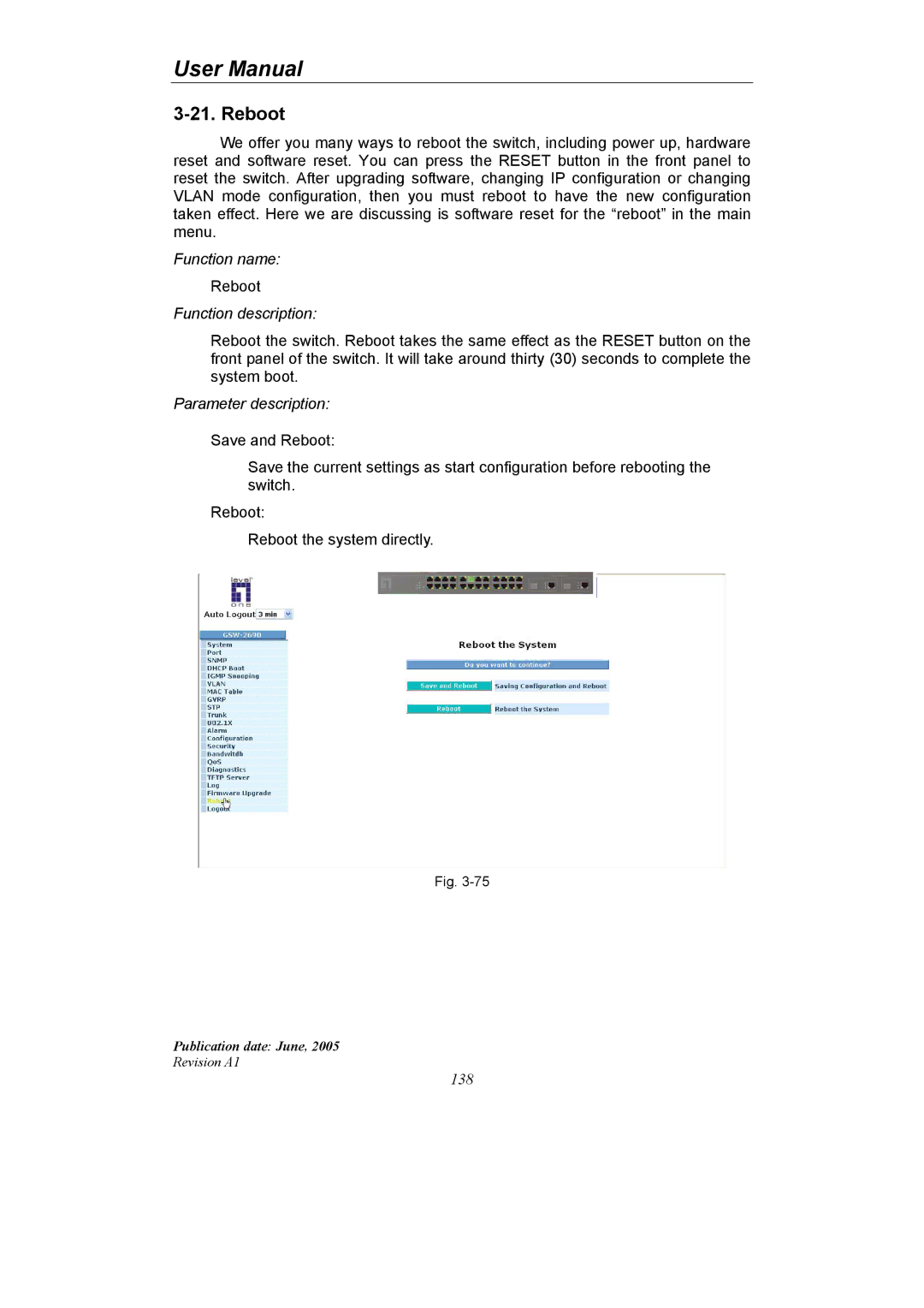 LevelOne GSW-2690 user manual Reboot 